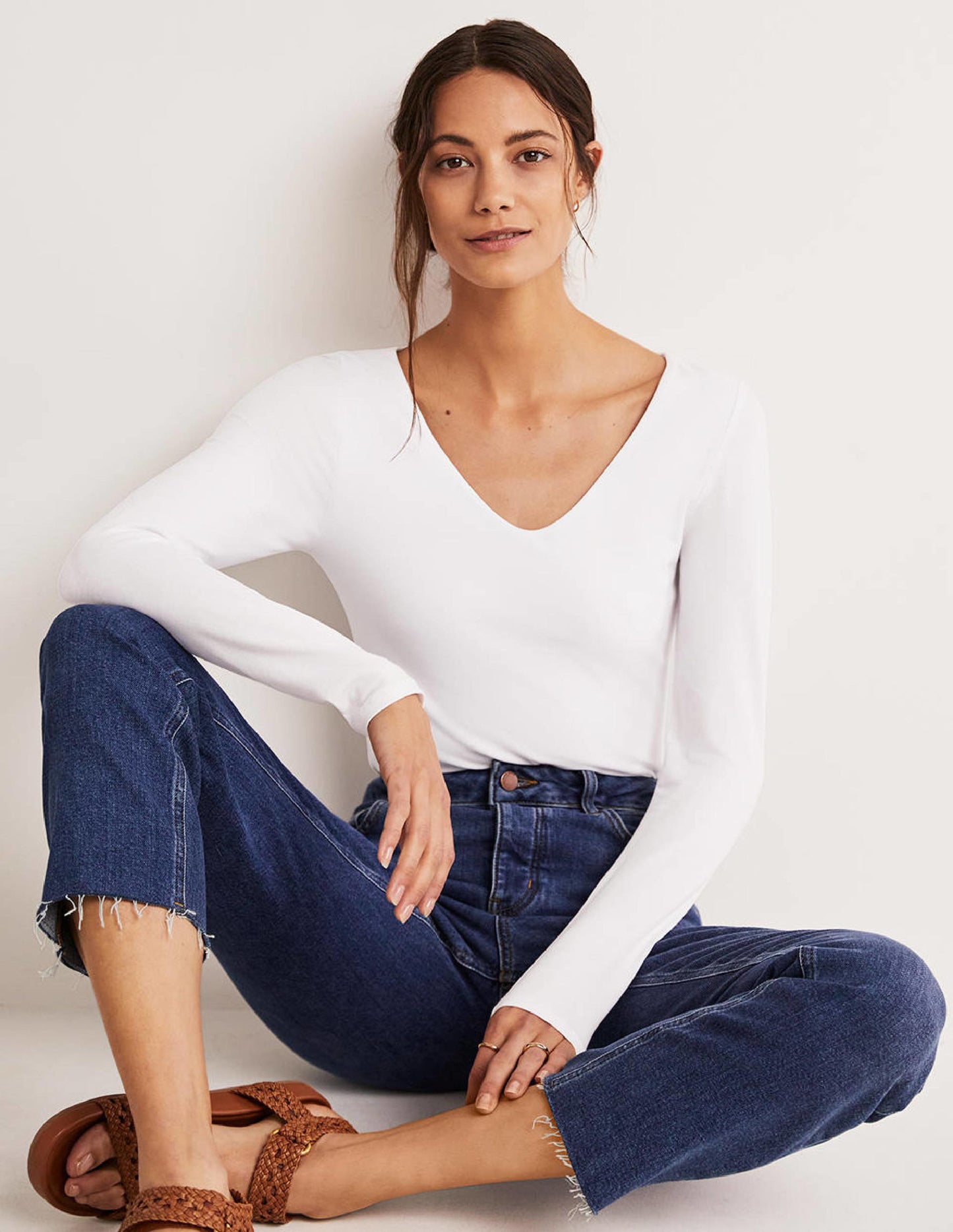 Double Layer V-neck Top-White