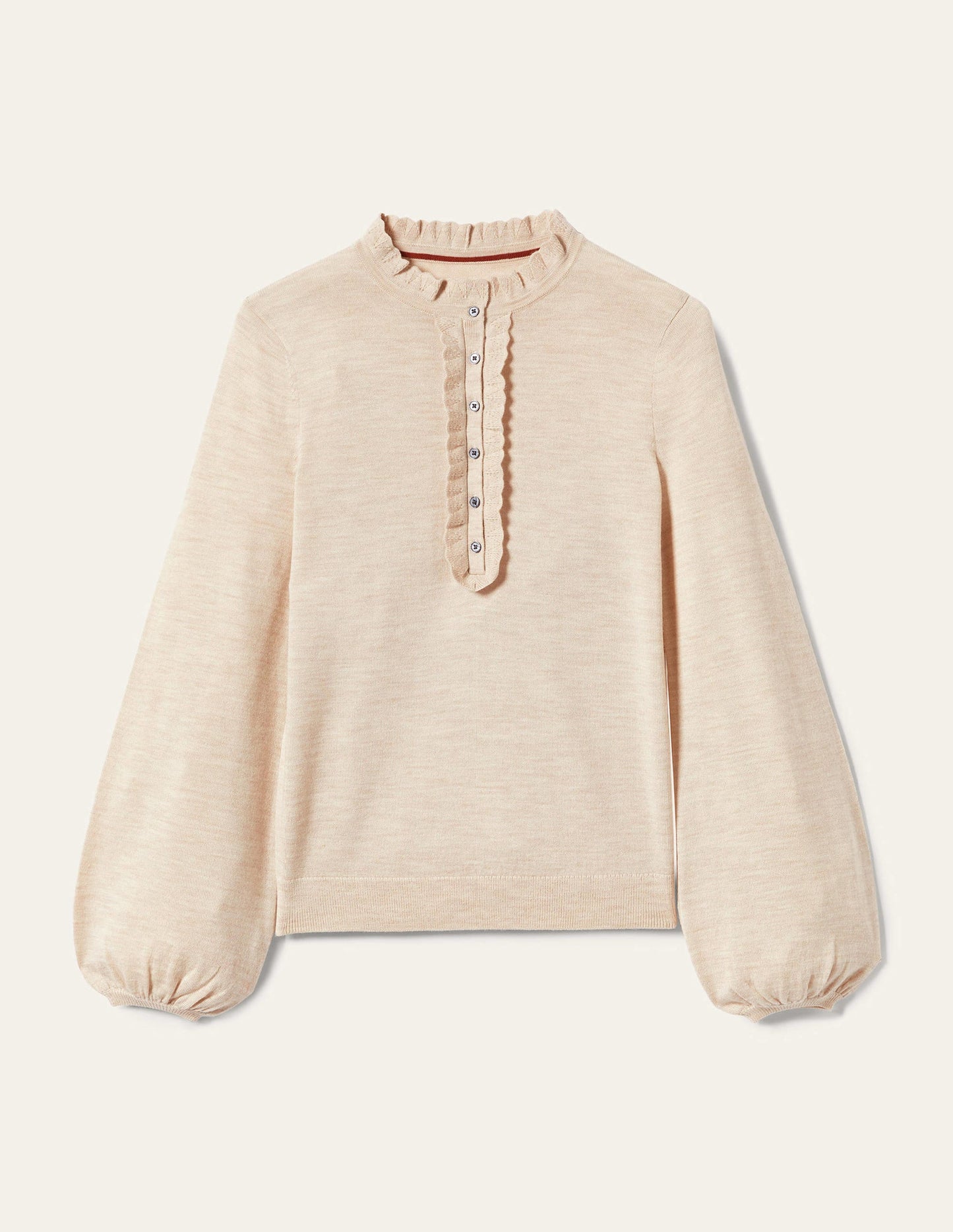 Button Front Merino Jumper-Oatmeal Melange