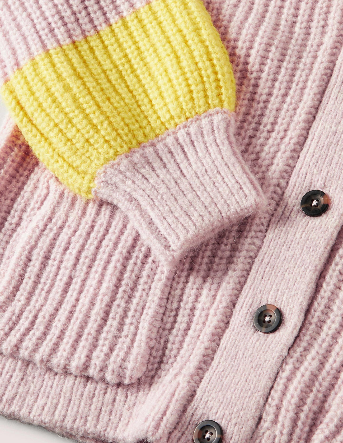Fluffy Rib Relaxed Cardigan-Milkshake Pink, Neon Yellow
