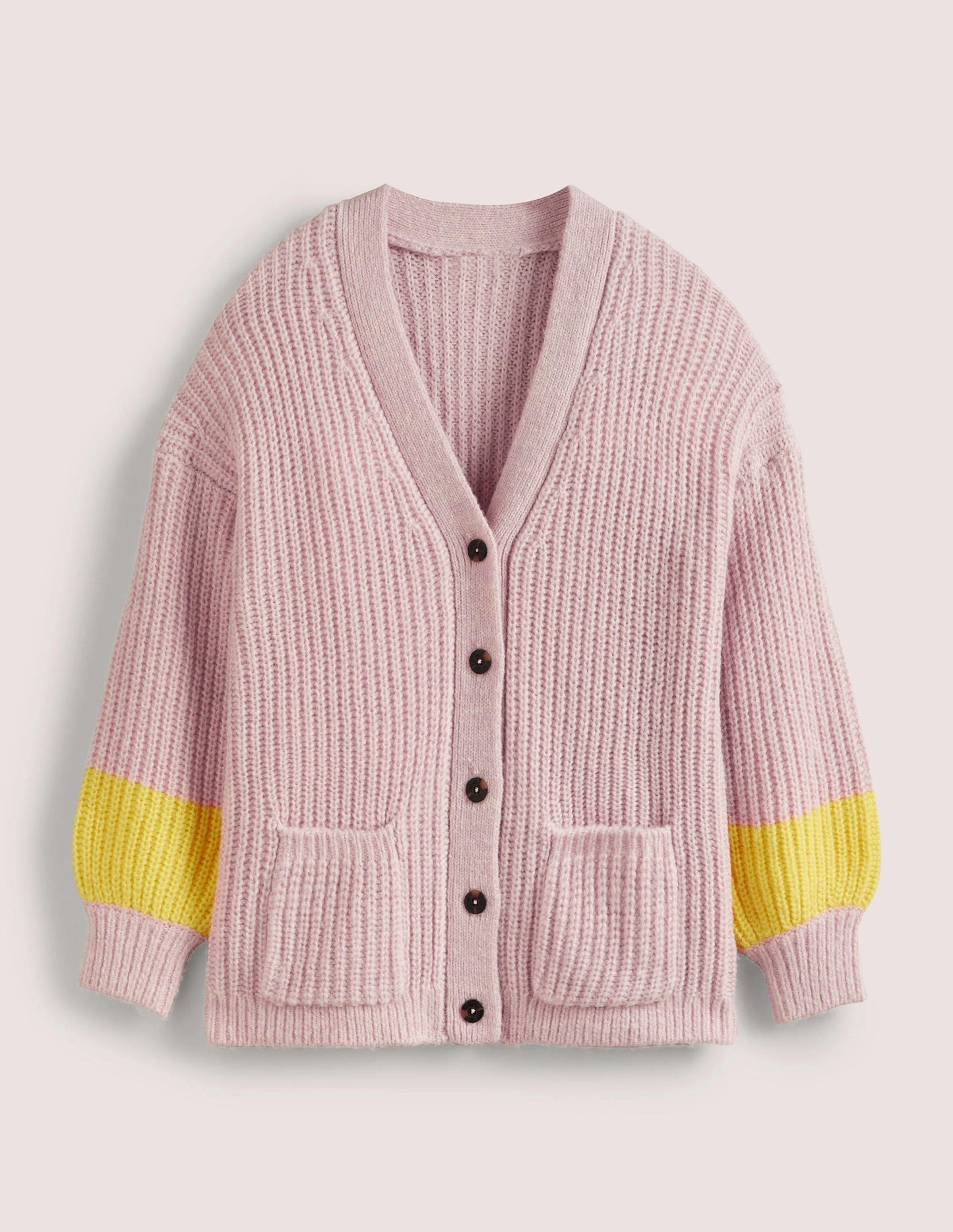 Fluffy Rib Relaxed Cardigan-Milkshake Pink, Neon Yellow