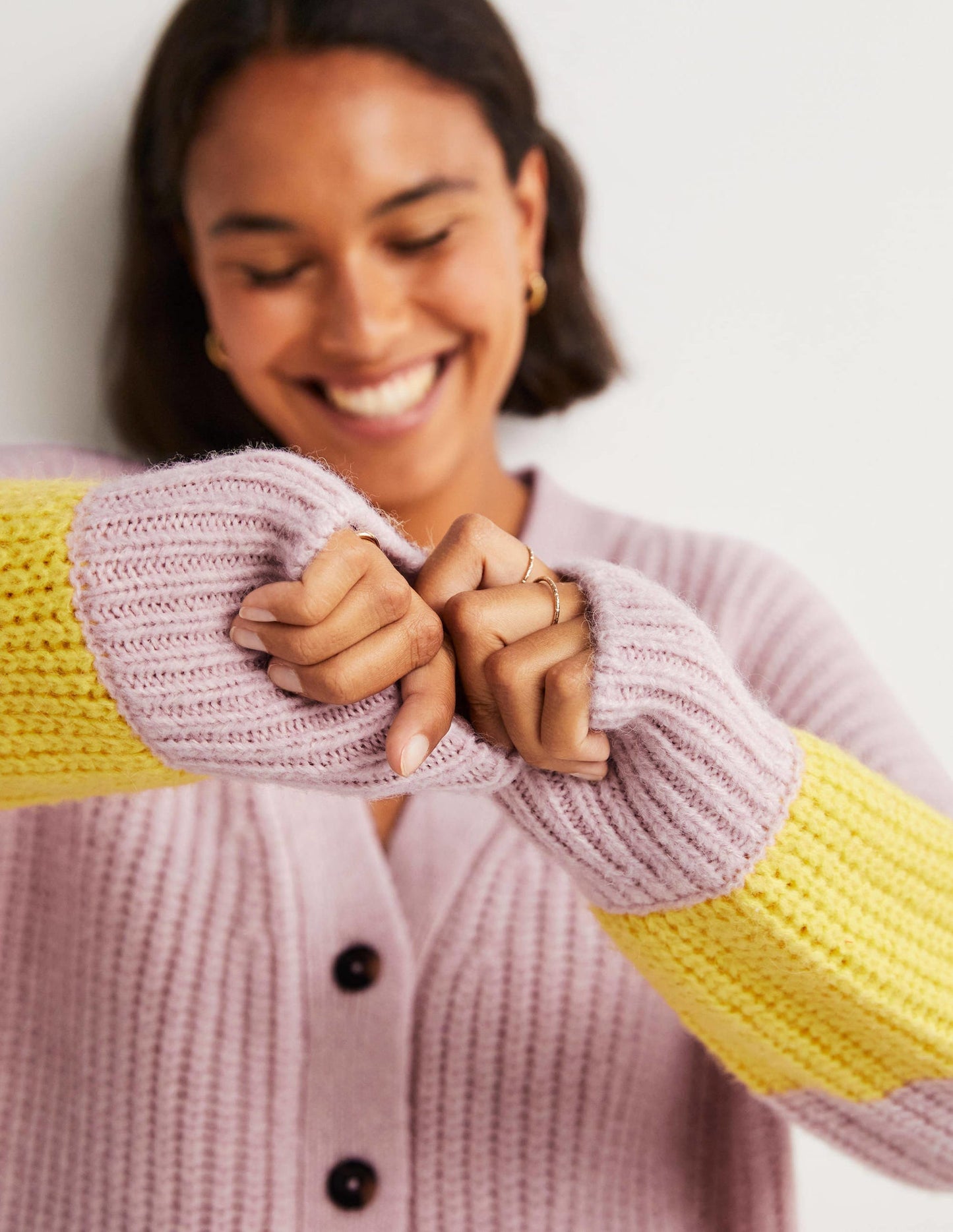Fluffy Rib Relaxed Cardigan-Milkshake Pink, Neon Yellow
