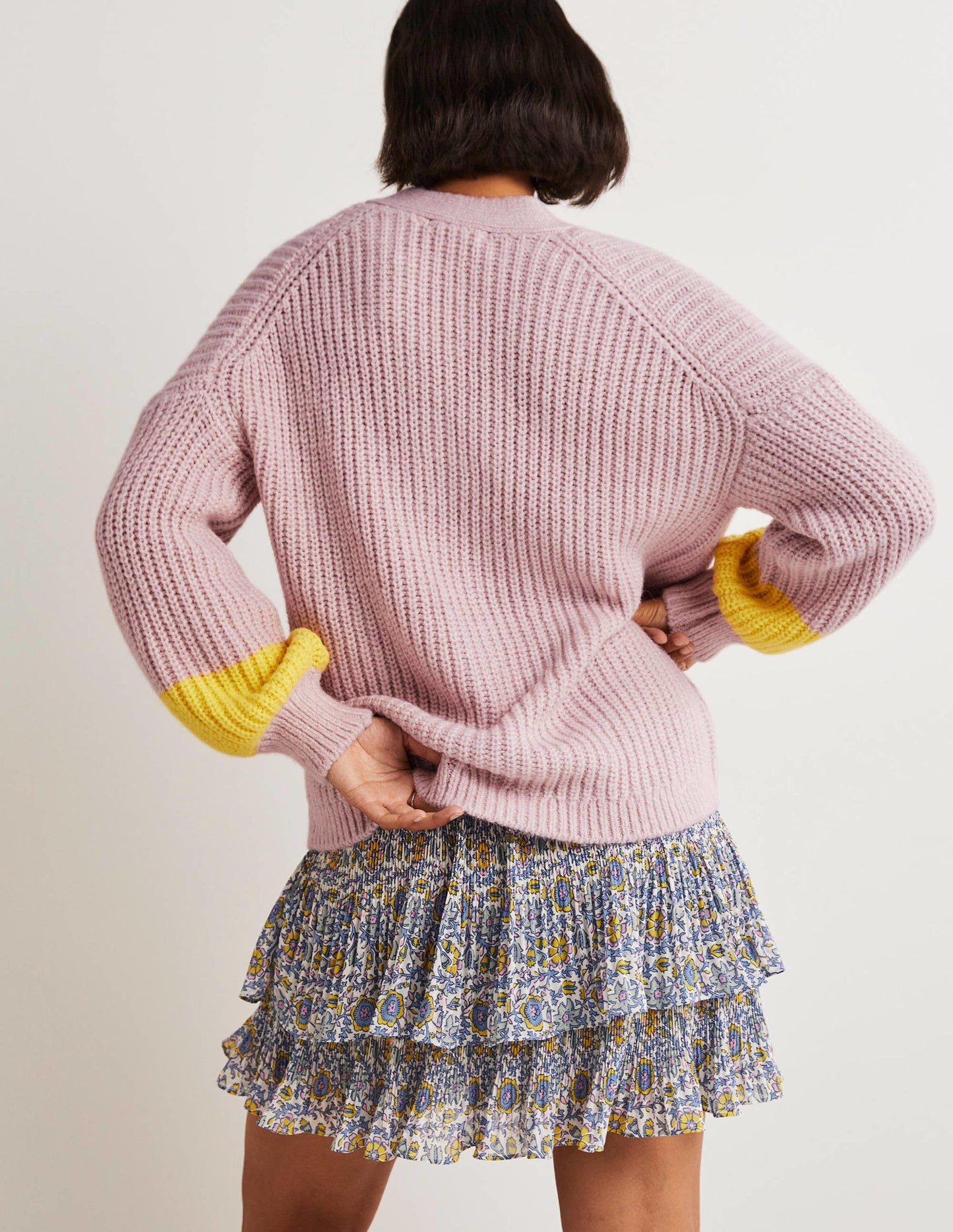 Fluffy Rib Relaxed Cardigan-Milkshake Pink, Neon Yellow