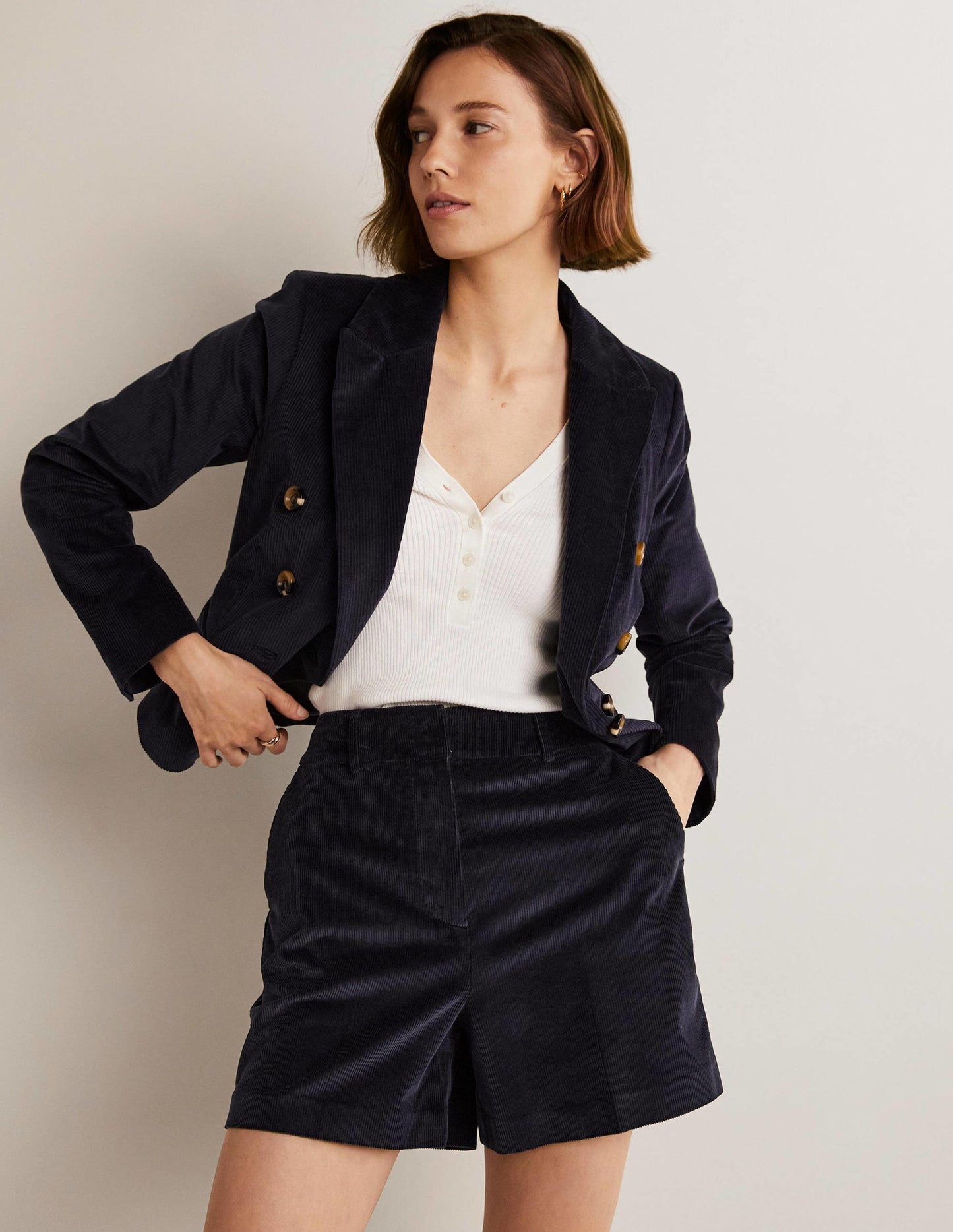 High Waist Shorts-Navy