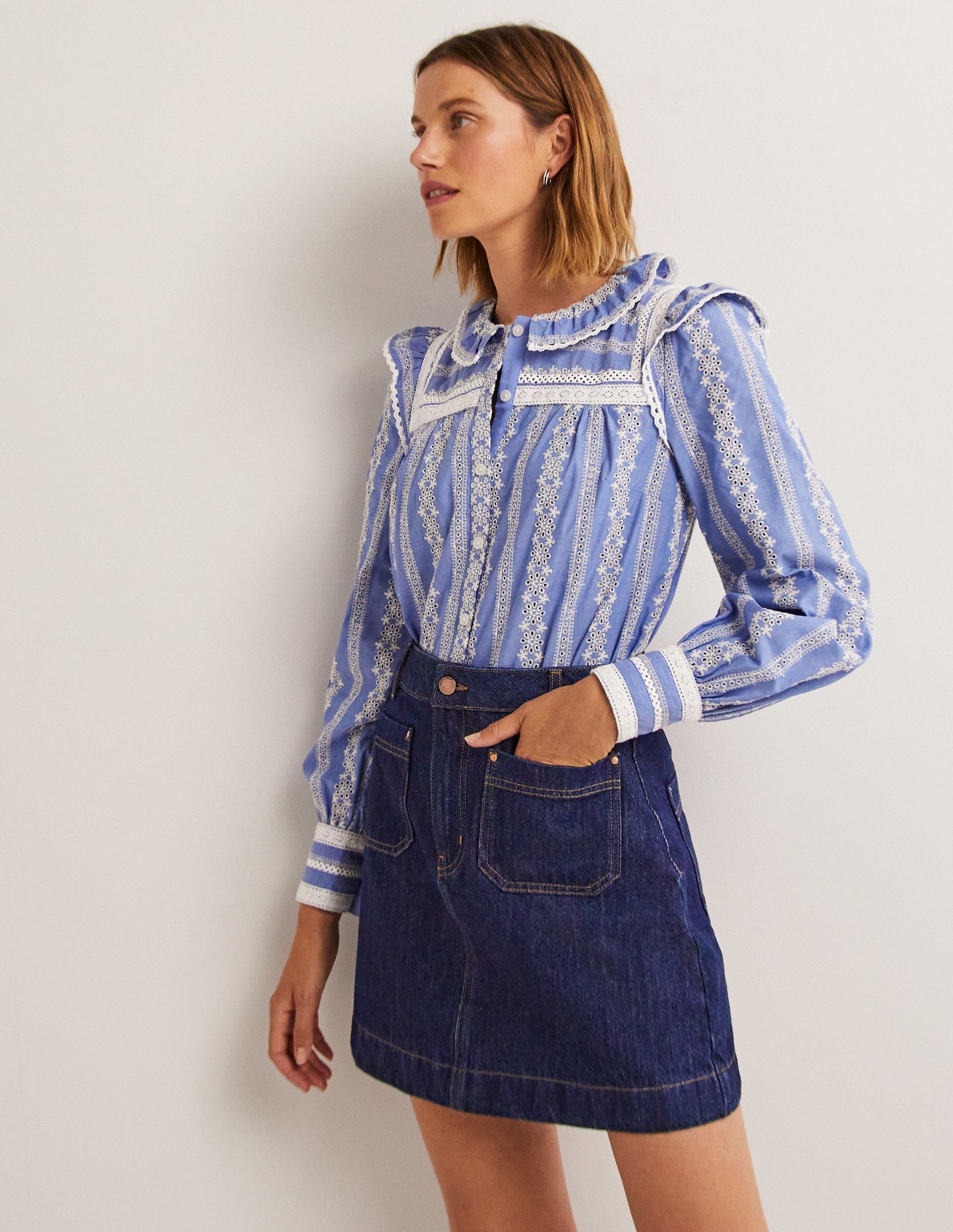 Patch Pocket Denim Mini Skirt-Indigo Denim