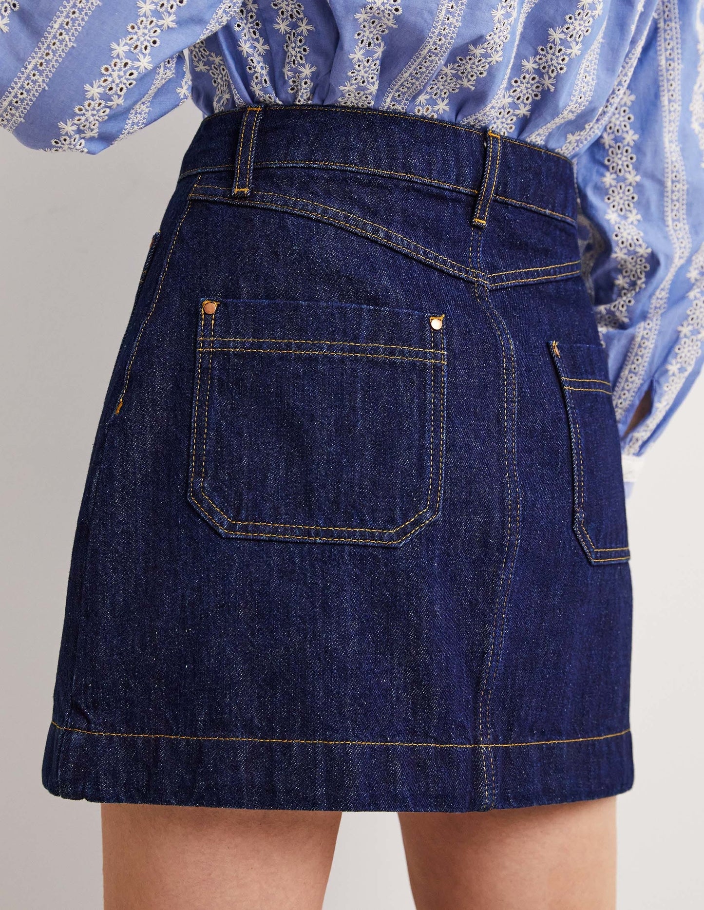 Patch Pocket Denim Mini Skirt-Indigo Denim