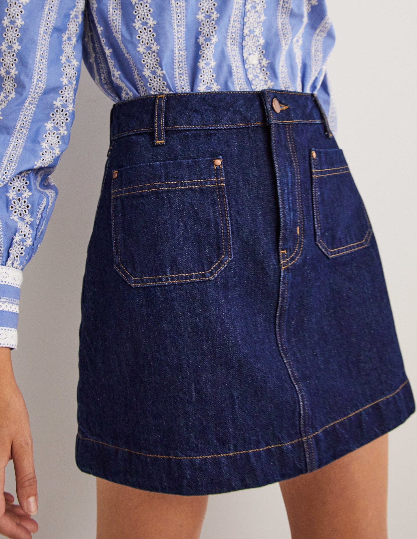 Patch Pocket Denim Mini Skirt-Indigo Denim
