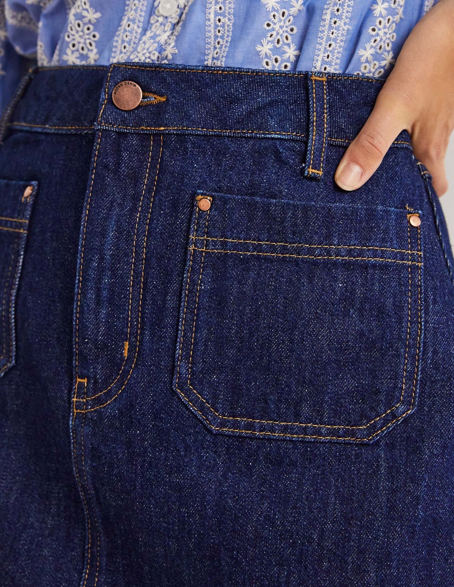 Patch Pocket Denim Mini Skirt-Indigo Denim