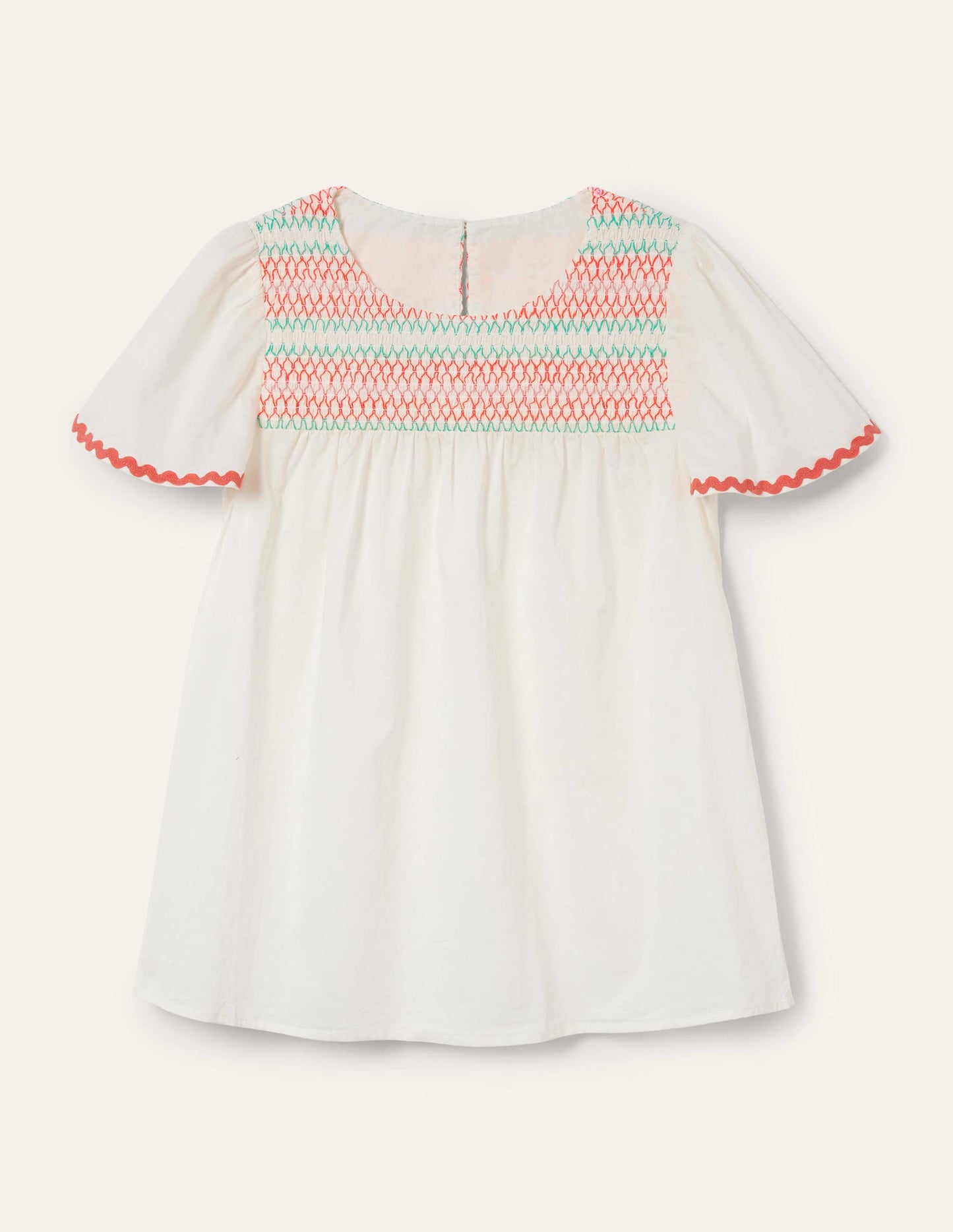 May Flutter Sleeve Smocked Top-White, Multi Smocking