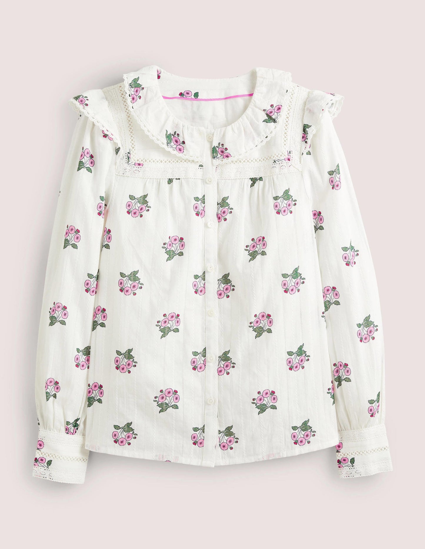 Crochet Trim Blouse-Ivory, Wild Pansy