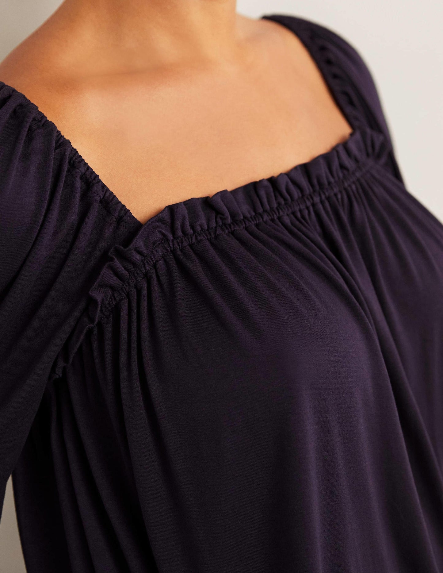 Square Neck Swing Jersey Top-Navy