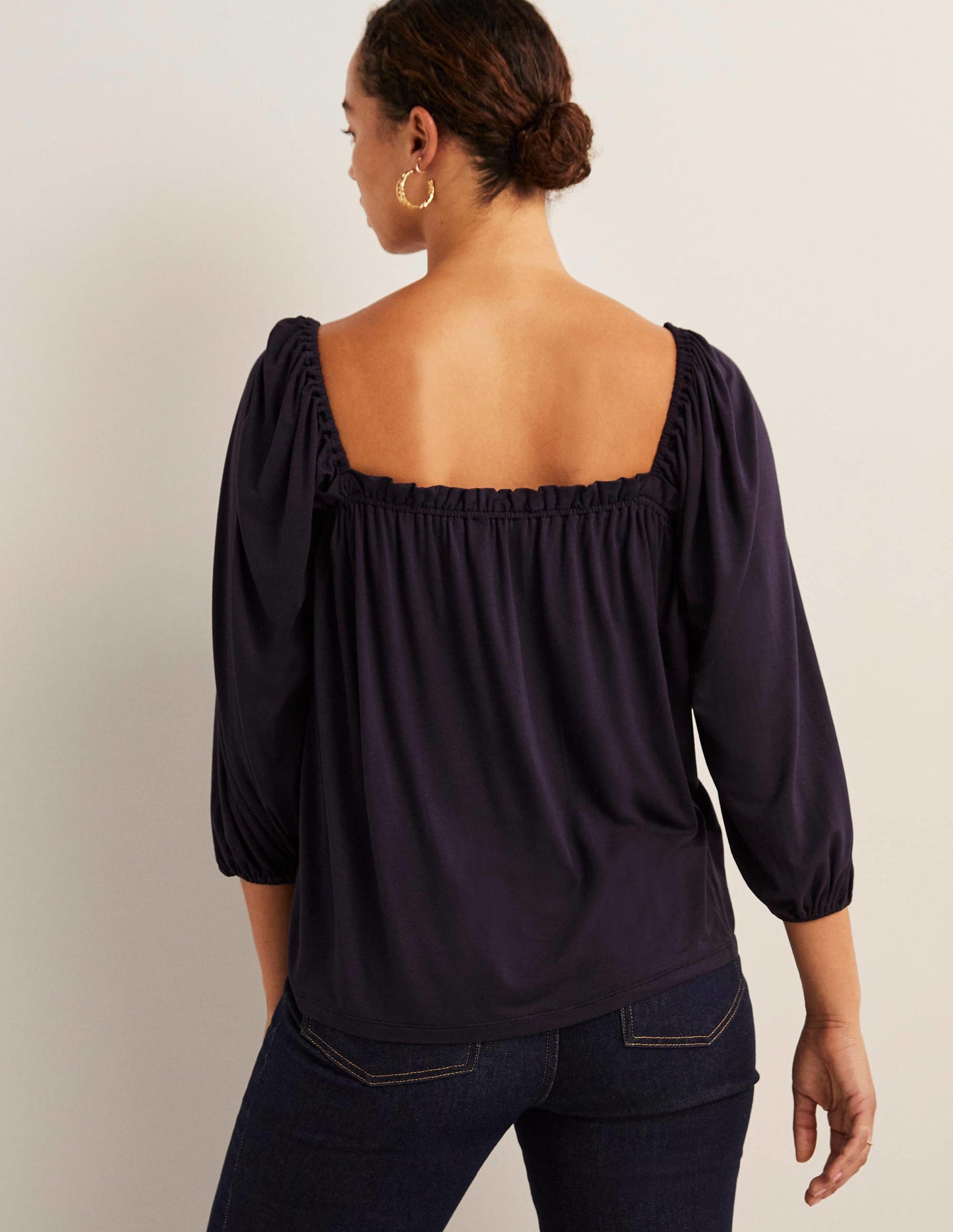 Square Neck Swing Jersey Top-Navy