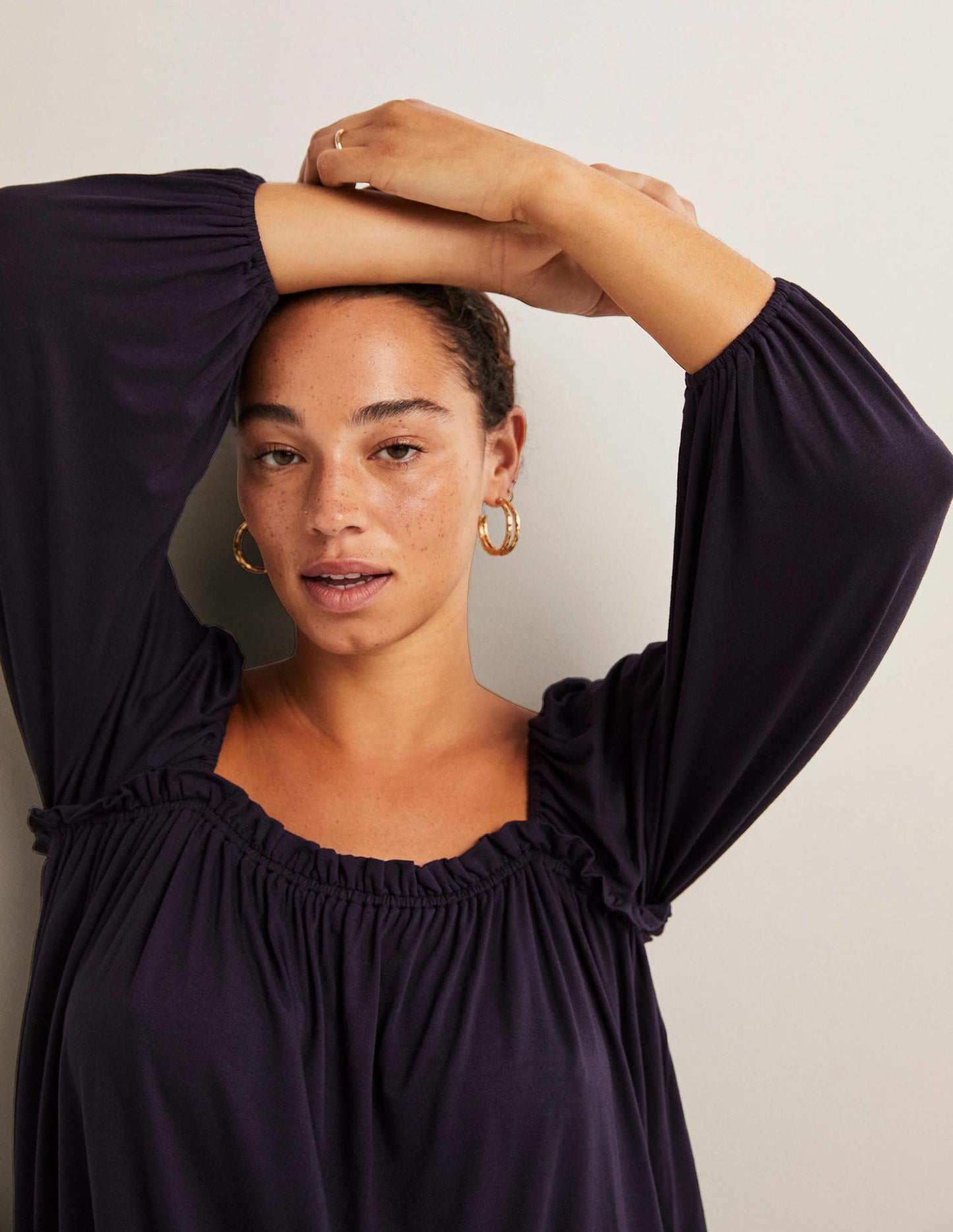Square Neck Swing Jersey Top-Navy