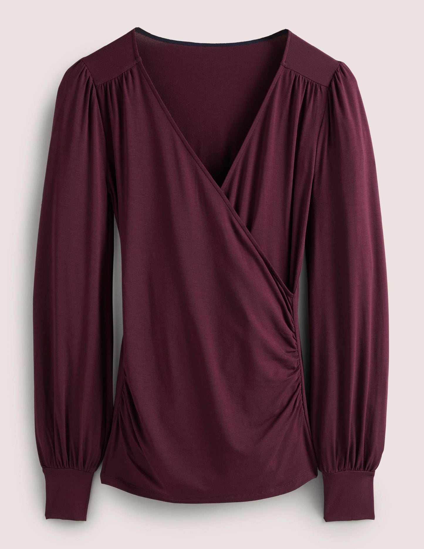 Blouson Wrap Top-Mulled Wine Purple
