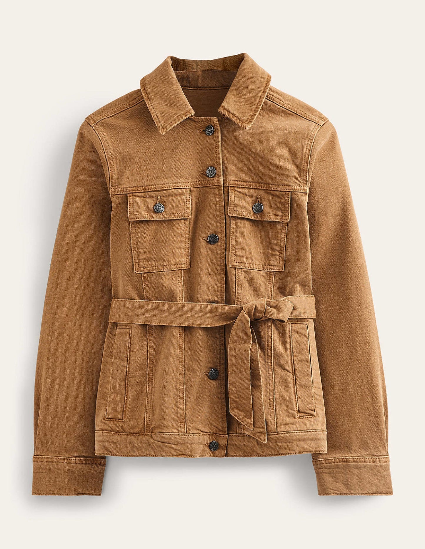 Belted Denim Jacket-Raw Umber
