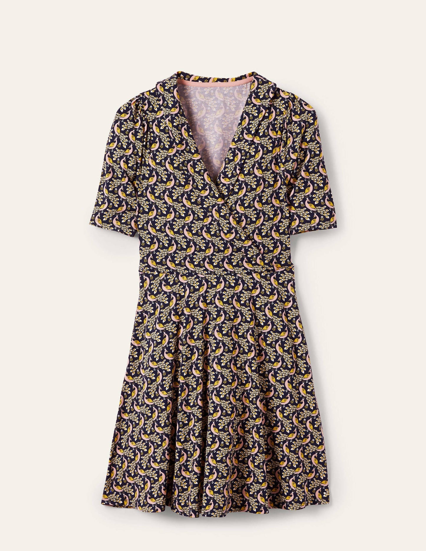 Fixed Wrap Jersey Dress-French Navy, Paradise Peacock