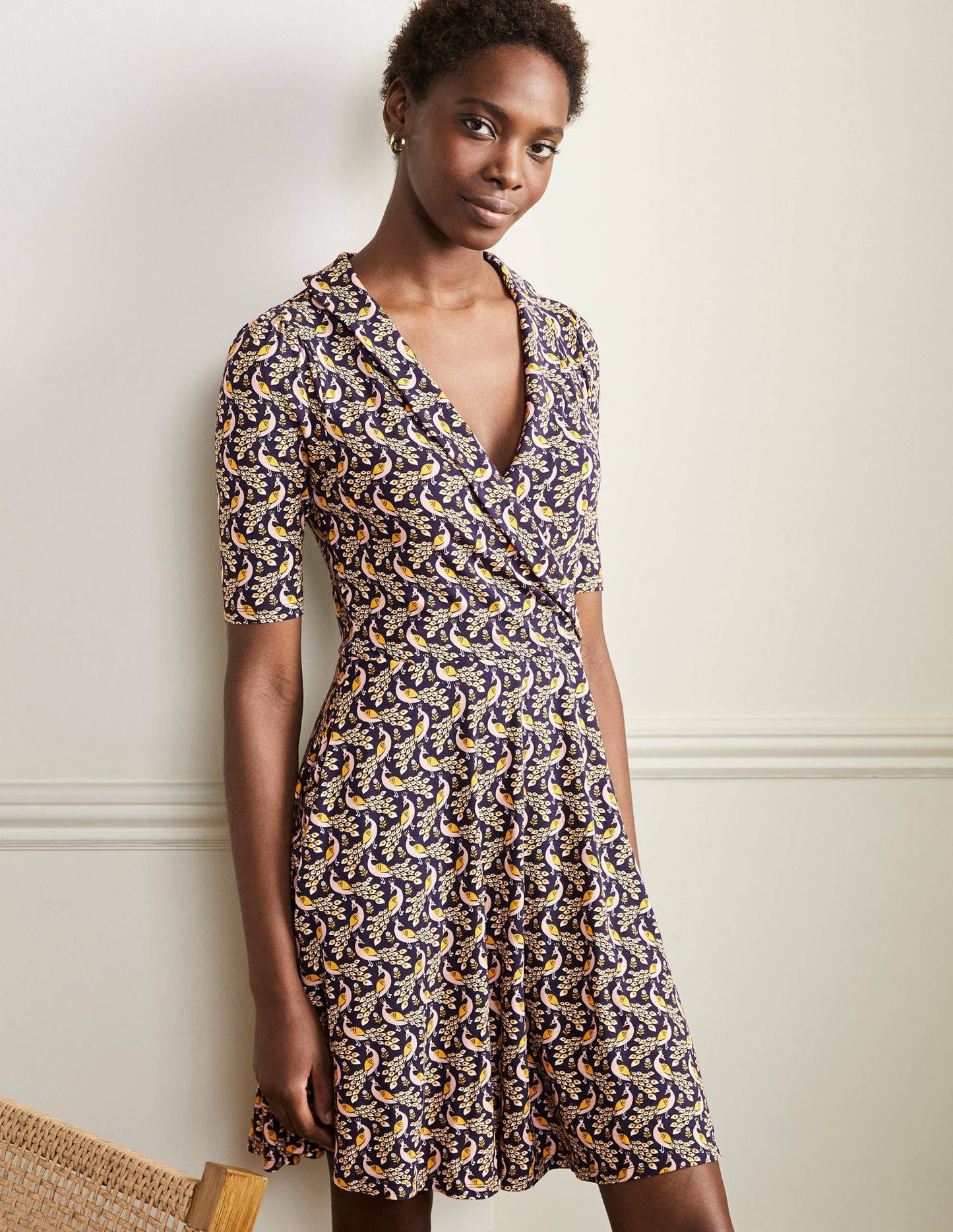 Fixed Wrap Jersey Dress-French Navy, Paradise Peacock