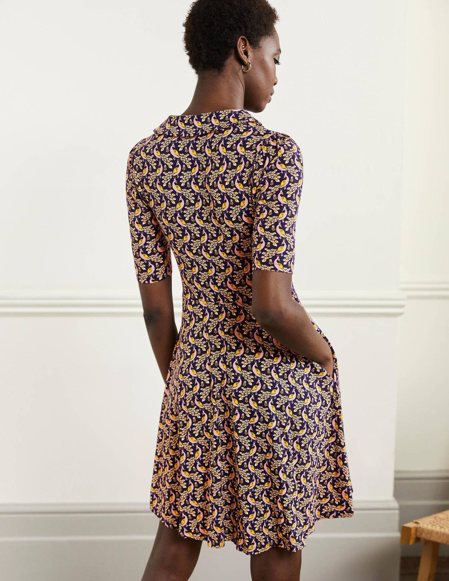 Fixed Wrap Jersey Dress-French Navy, Paradise Peacock