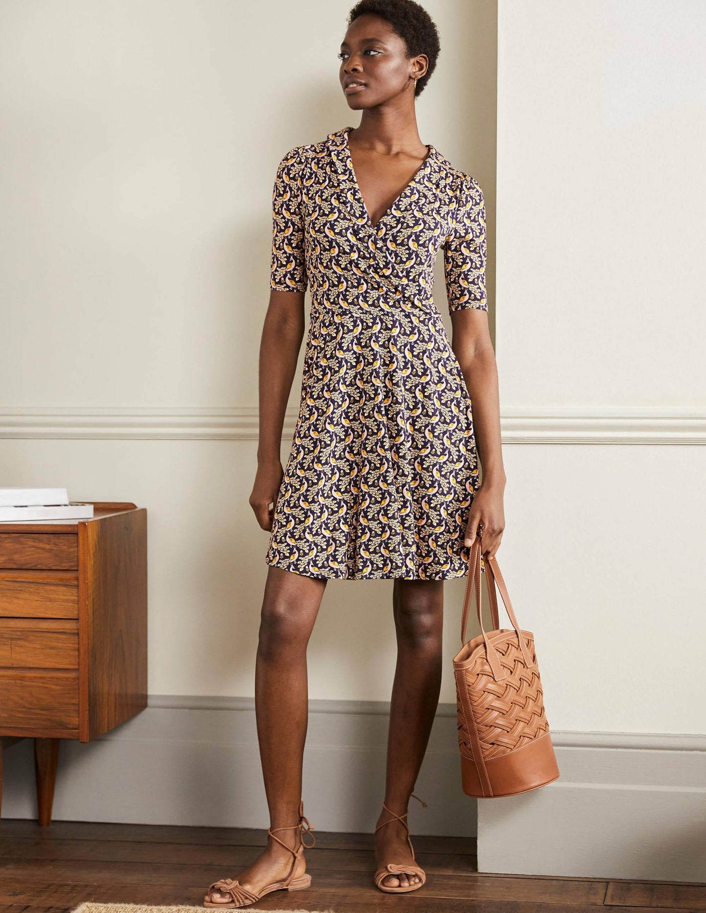 Fixed Wrap Jersey Dress-French Navy, Paradise Peacock