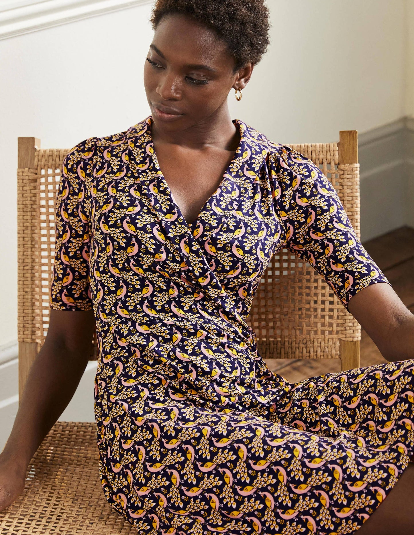 Fixed Wrap Jersey Dress-French Navy, Paradise Peacock