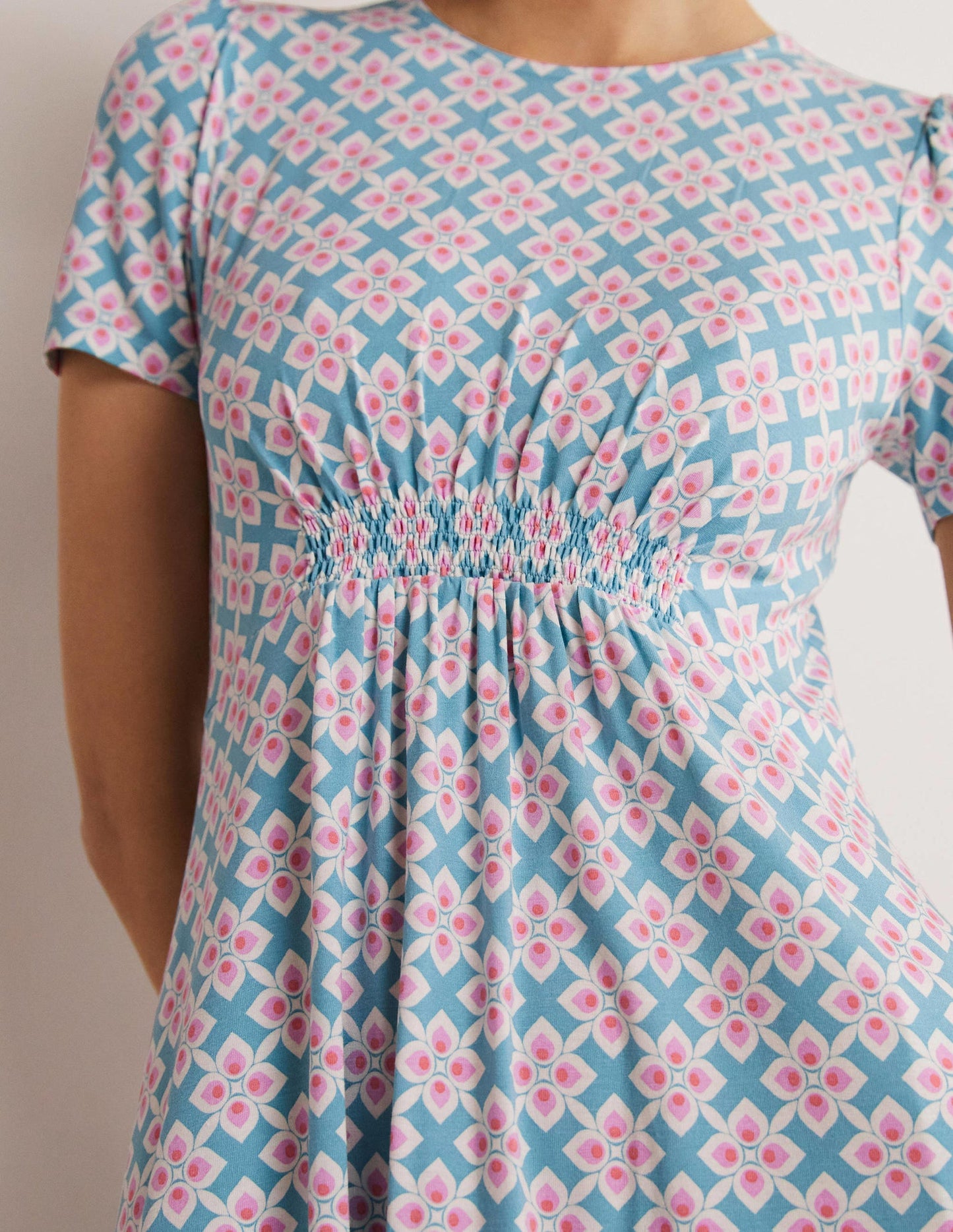 Crew Neck Jersey Dress-Coastal Shade, Diamond Leaf