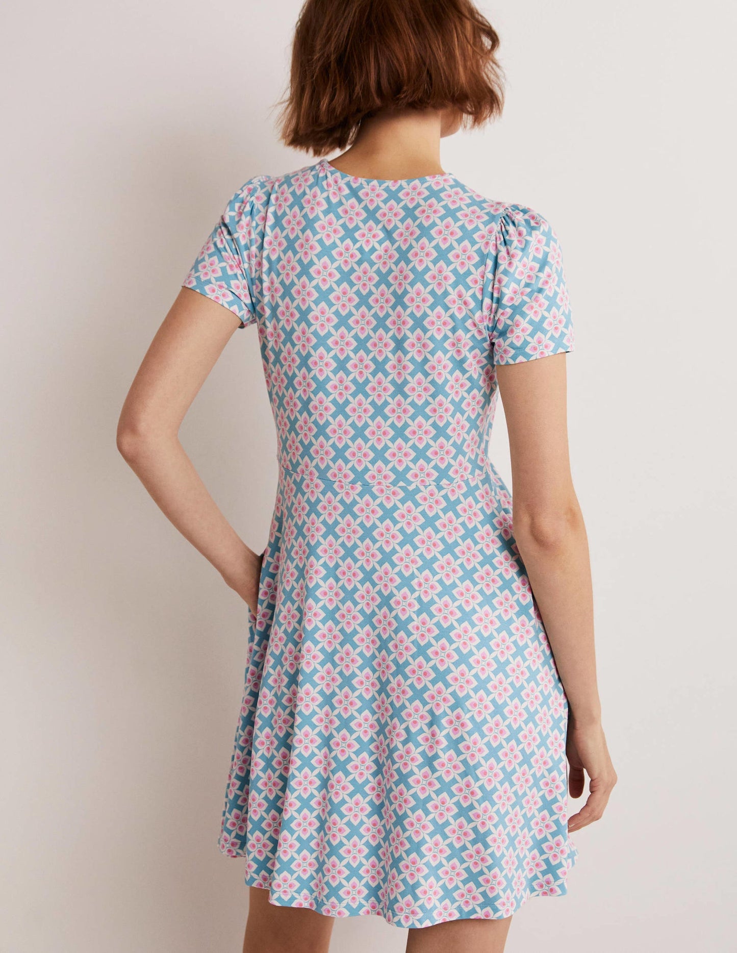 Crew Neck Jersey Dress-Coastal Shade, Diamond Leaf