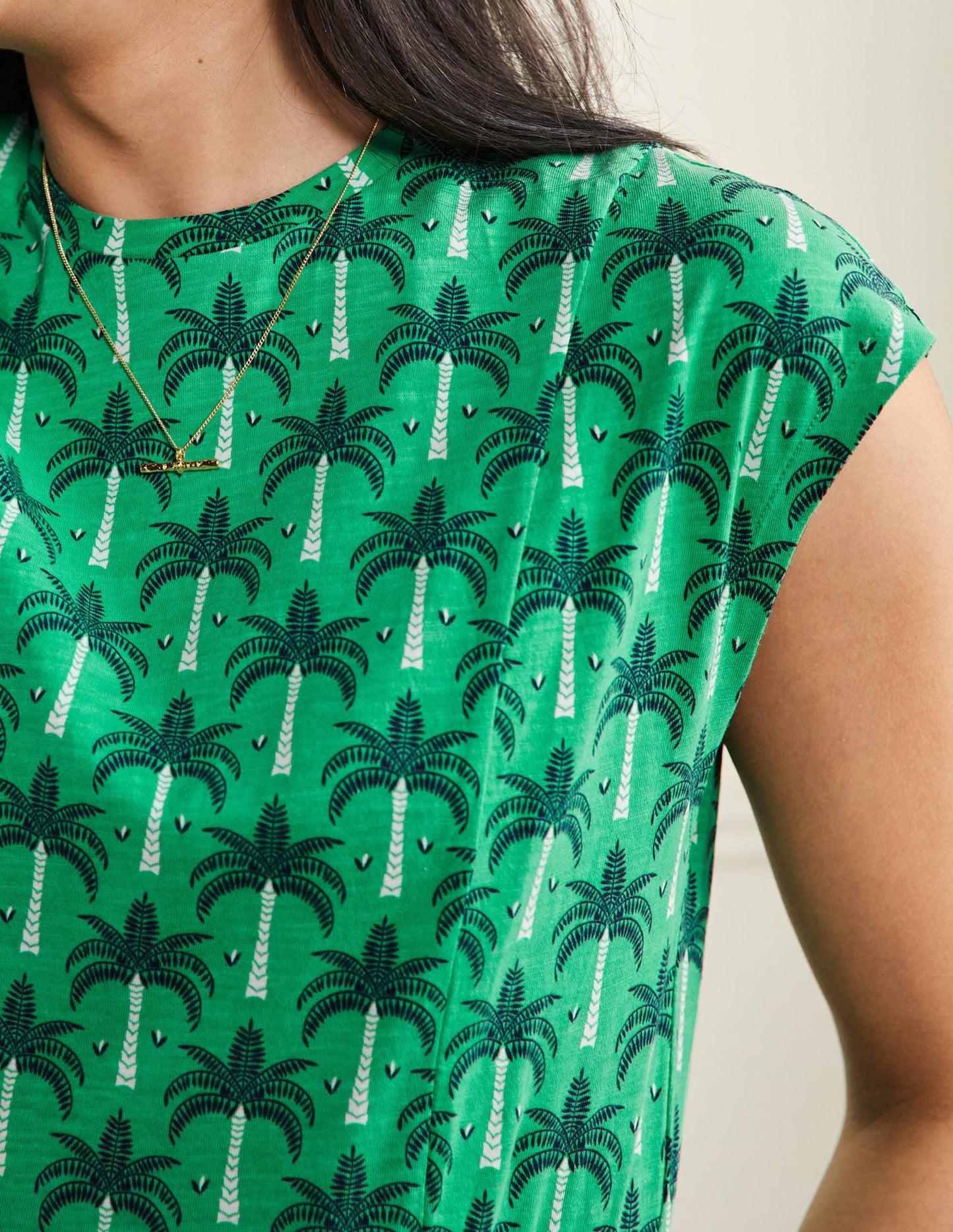 Jersey T-Shirt Dress-Green Lagoon, Paradise Palm