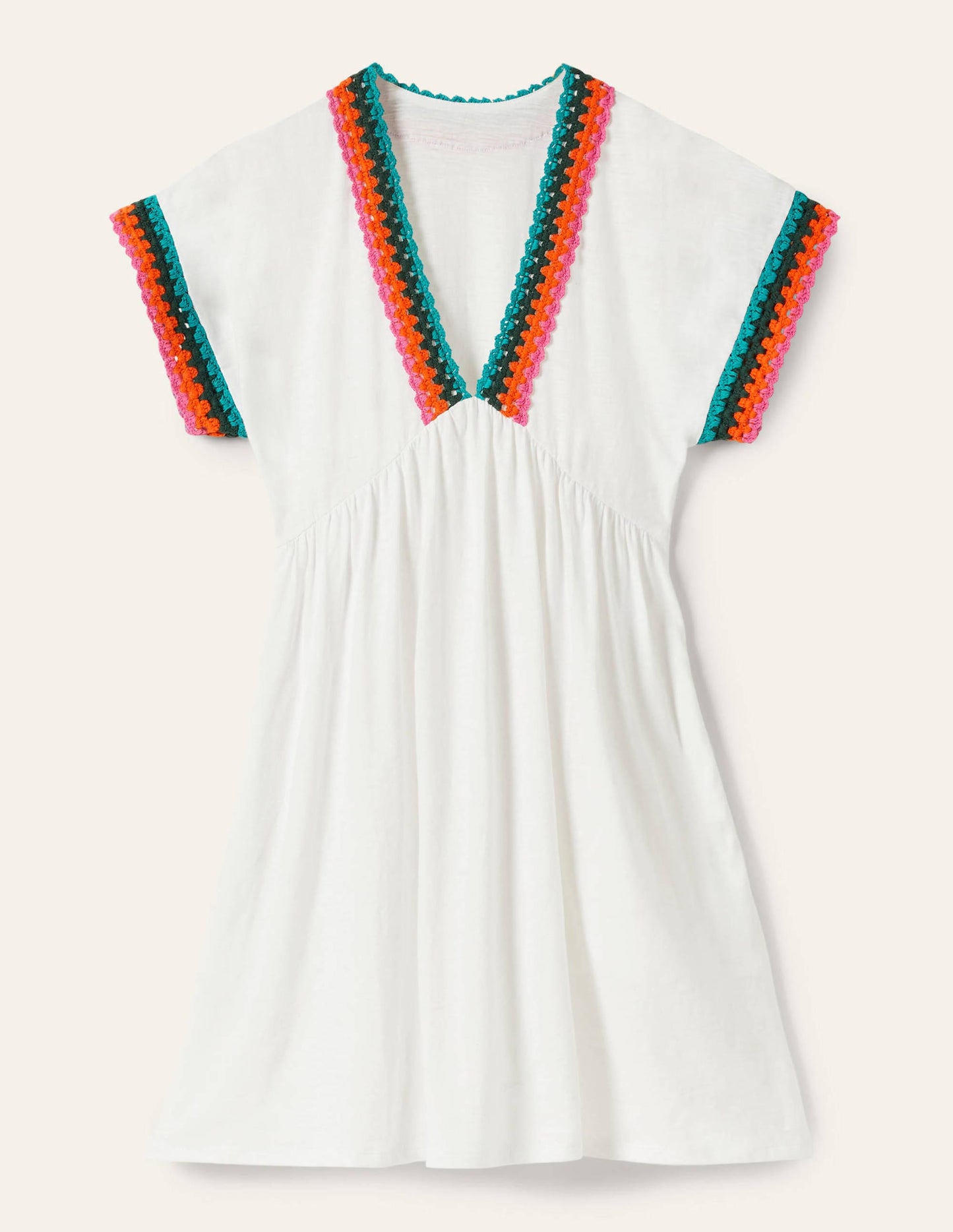 Crochet Trim Jersey Dress-White