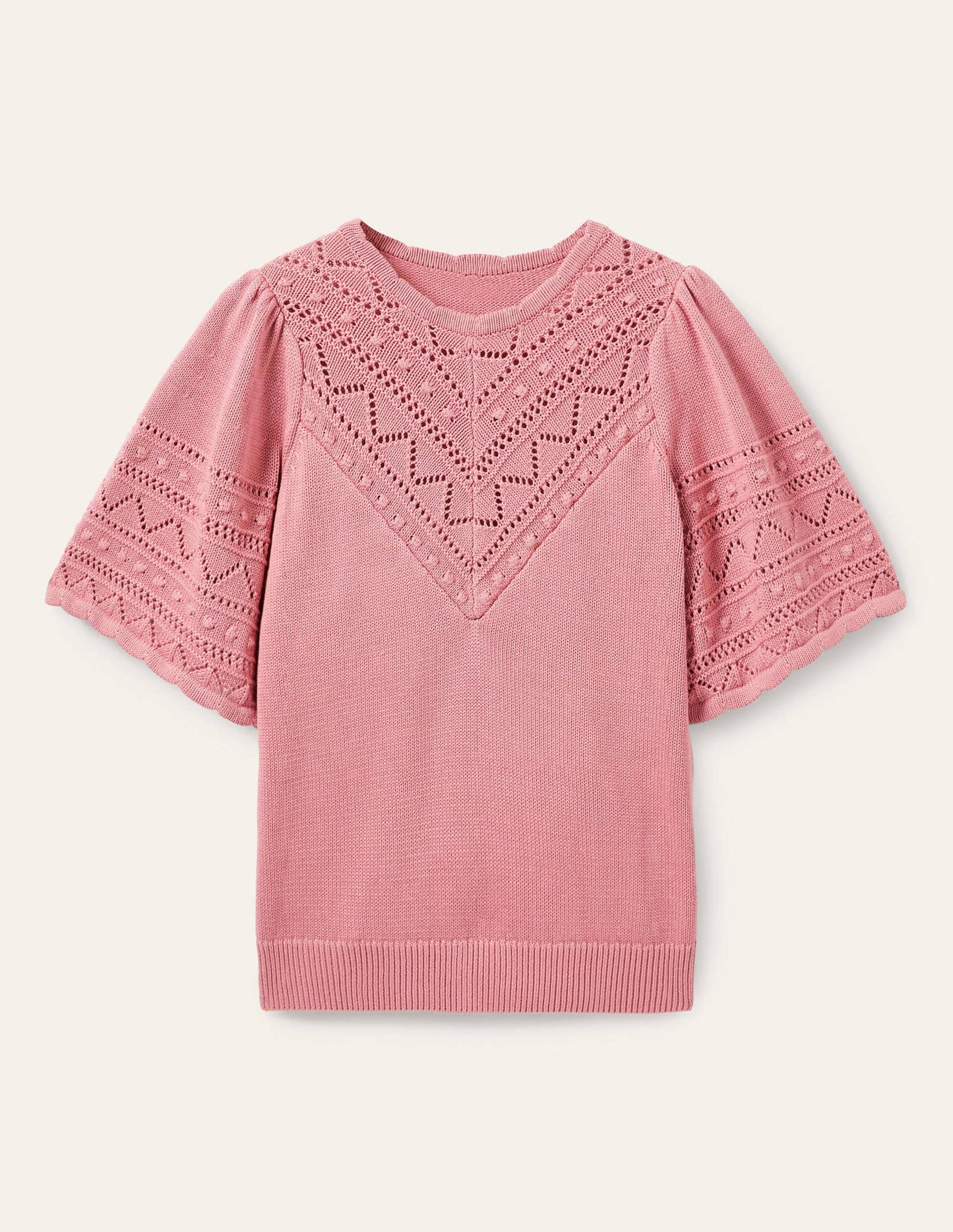Wide Sleeve Crochet Jumper-Formica Pink