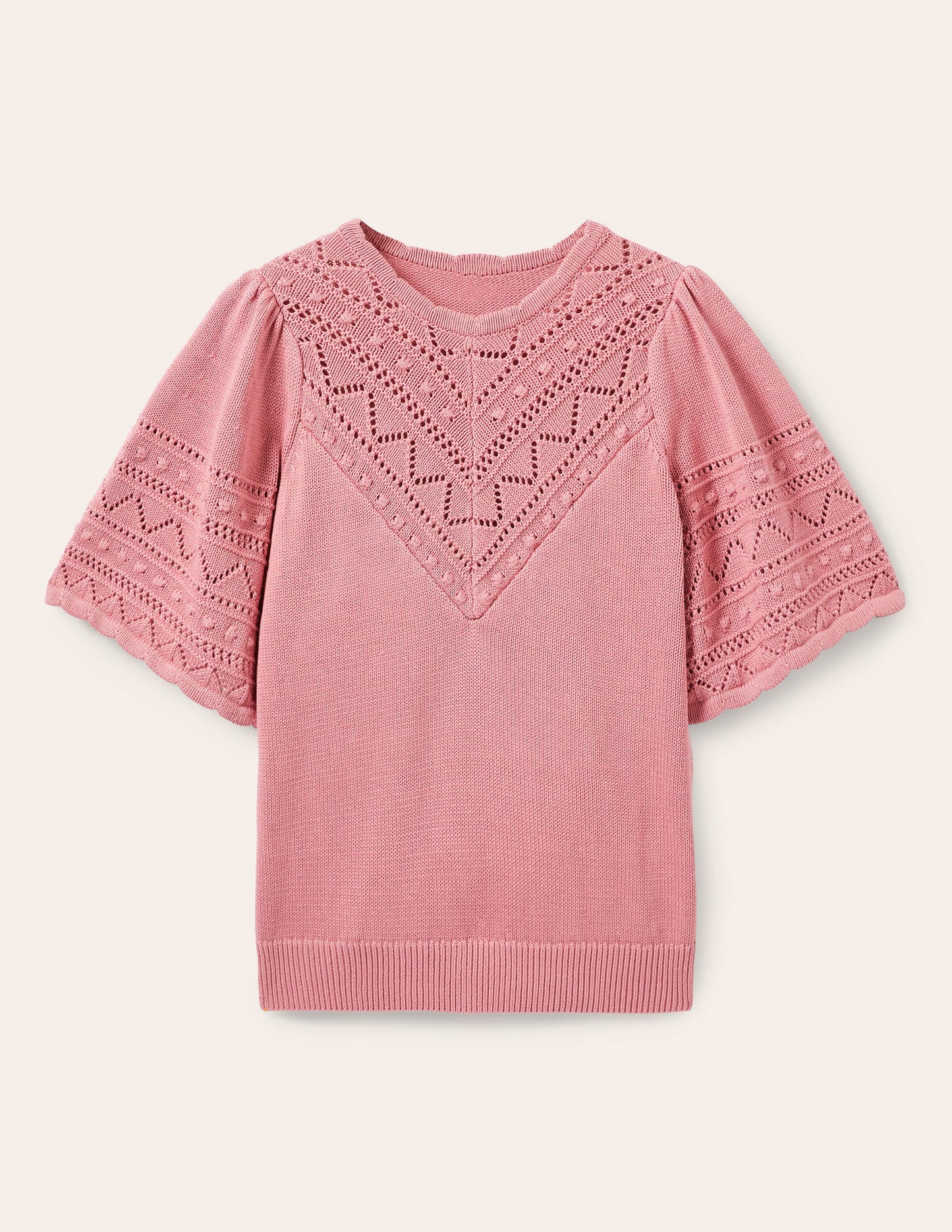 Wide Sleeve Crochet Jumper-Formica Pink