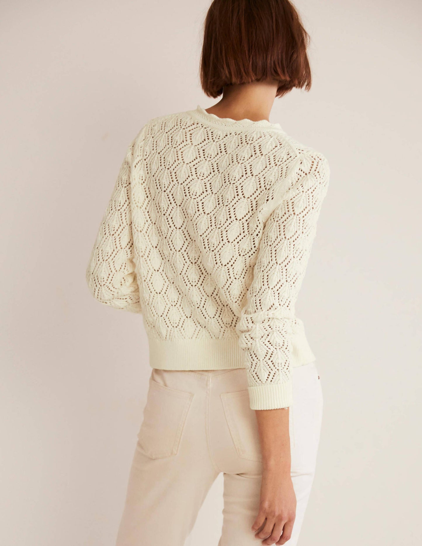 Scallop Crochet Cardigan-Ivory