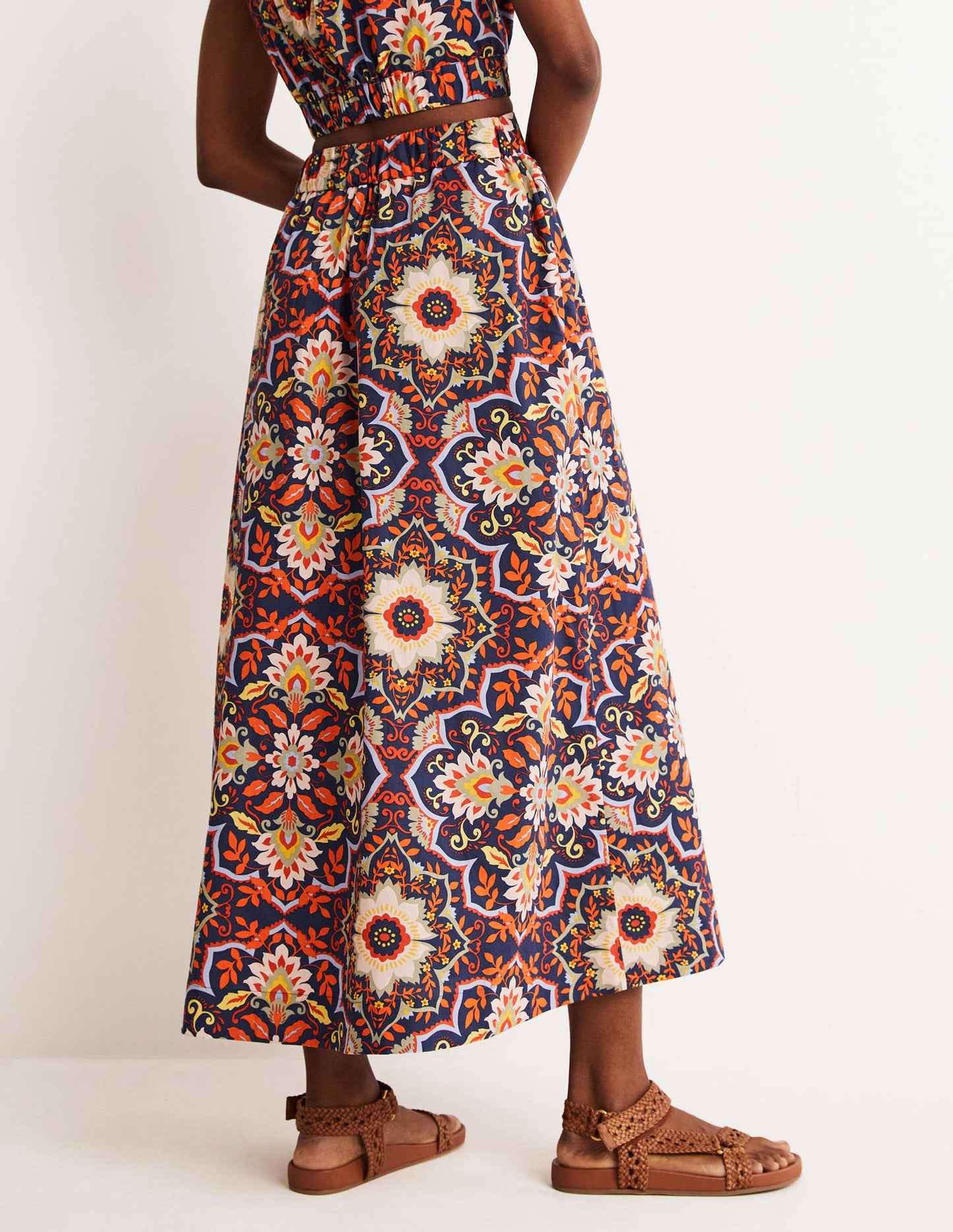 Pull On Cotton Midi Skirt-Navy, Bloomsbury