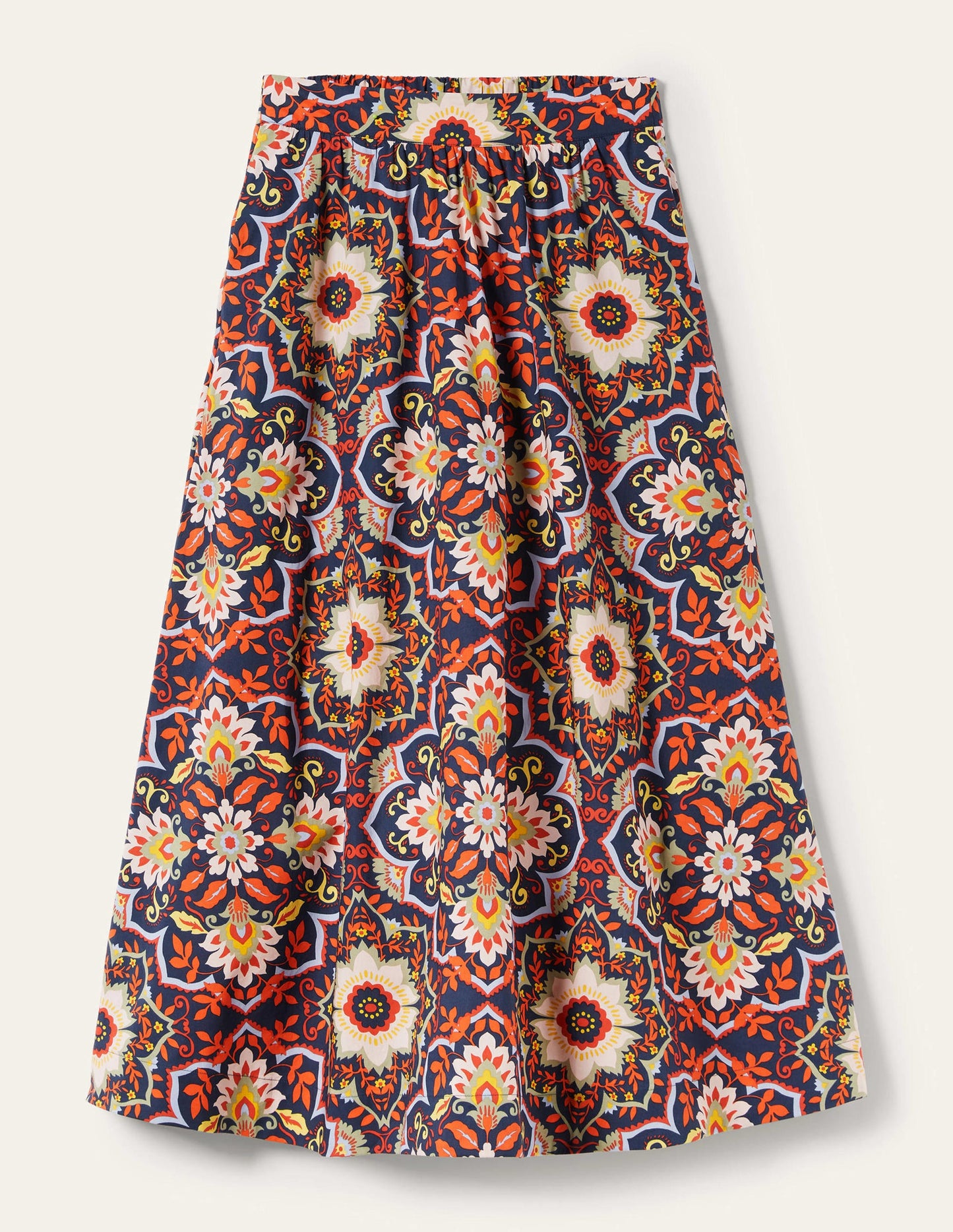 Pull On Cotton Midi Skirt-Navy, Bloomsbury