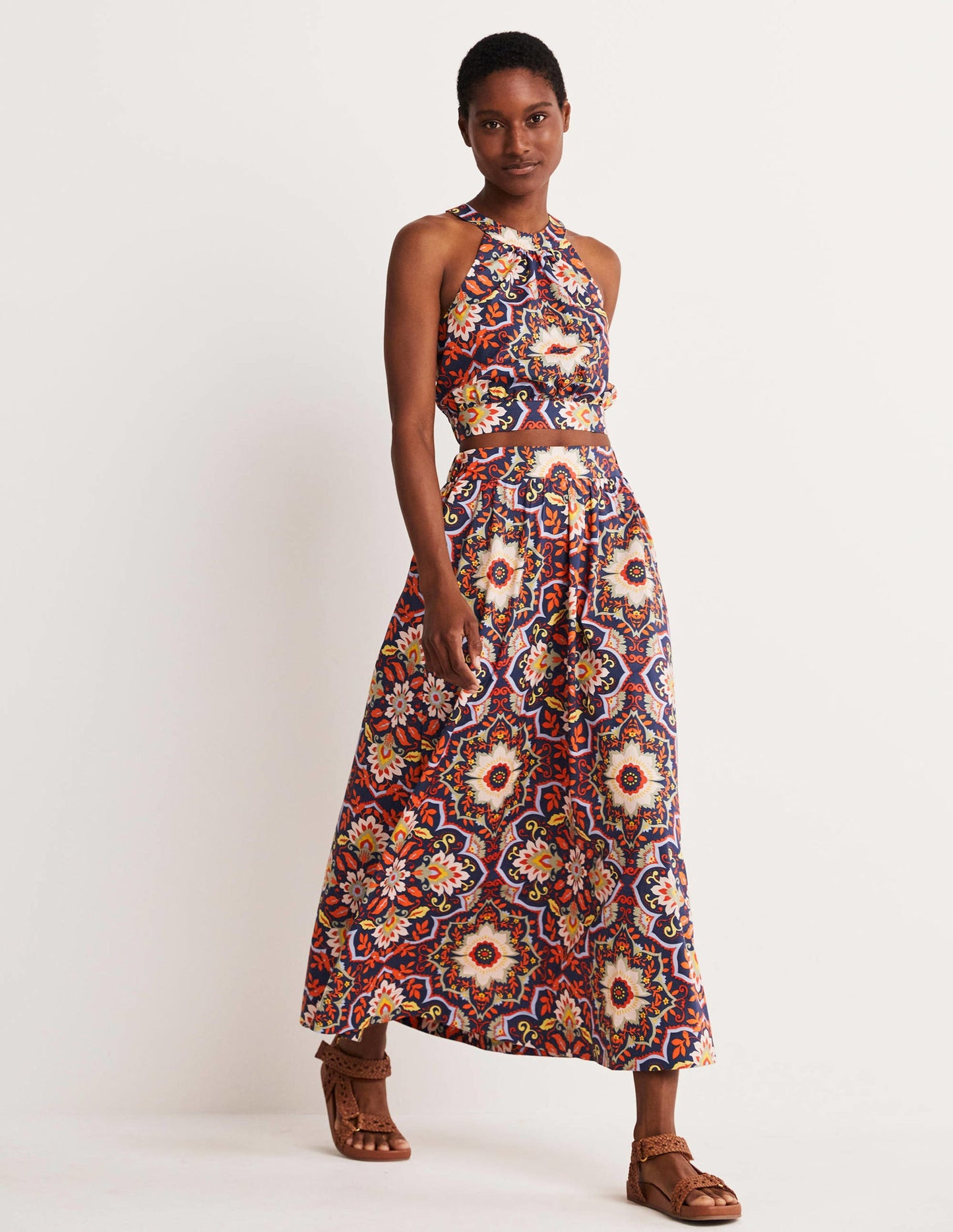 Pull On Cotton Midi Skirt-Navy, Bloomsbury