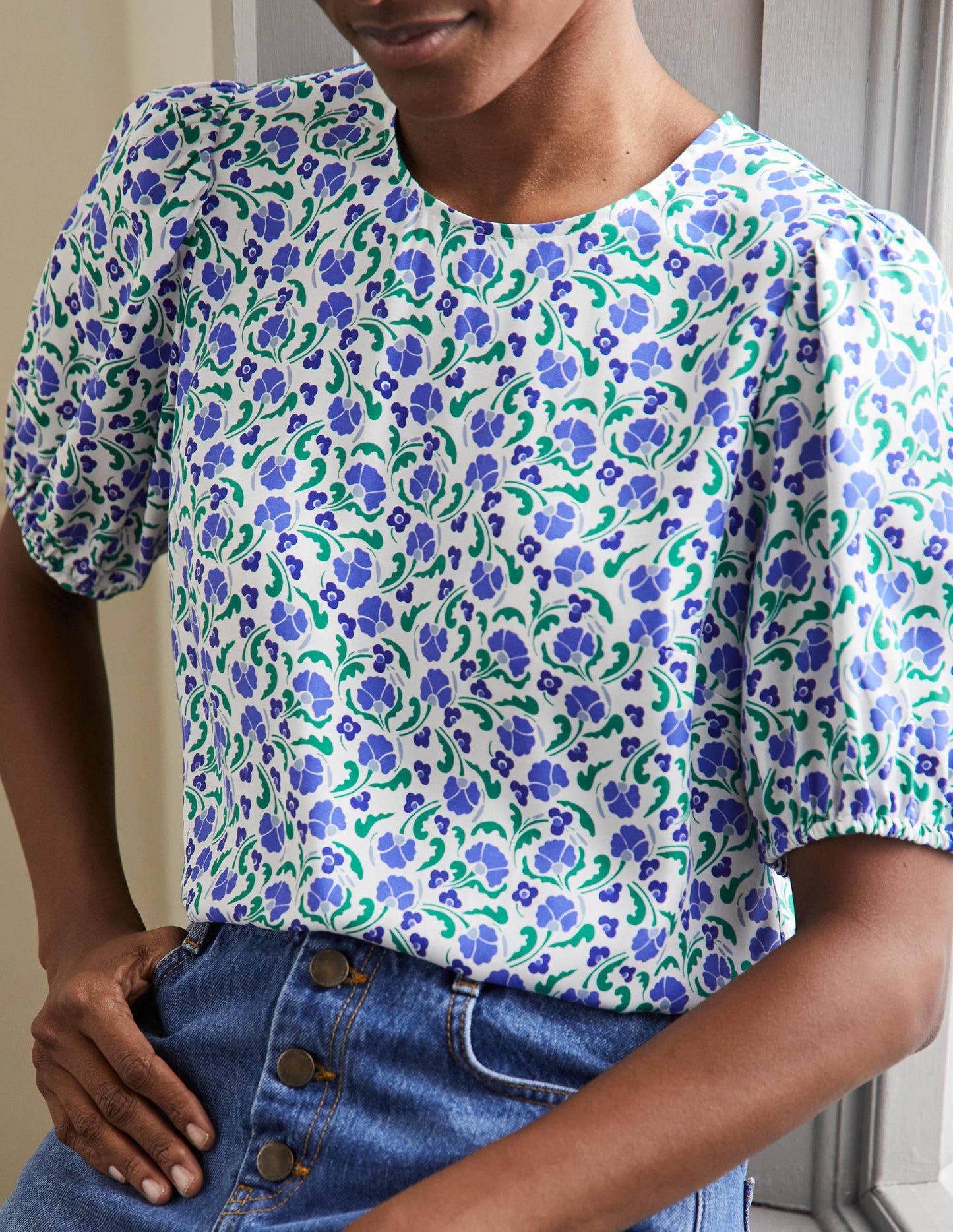 Adriana Puff Sleeve Top-Bluebell, Delicate Bud
