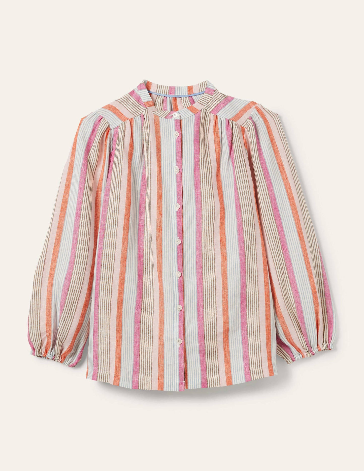 Becky Full Sleeve Linen Blouse-Firecracker, Cameo Pink Stripe