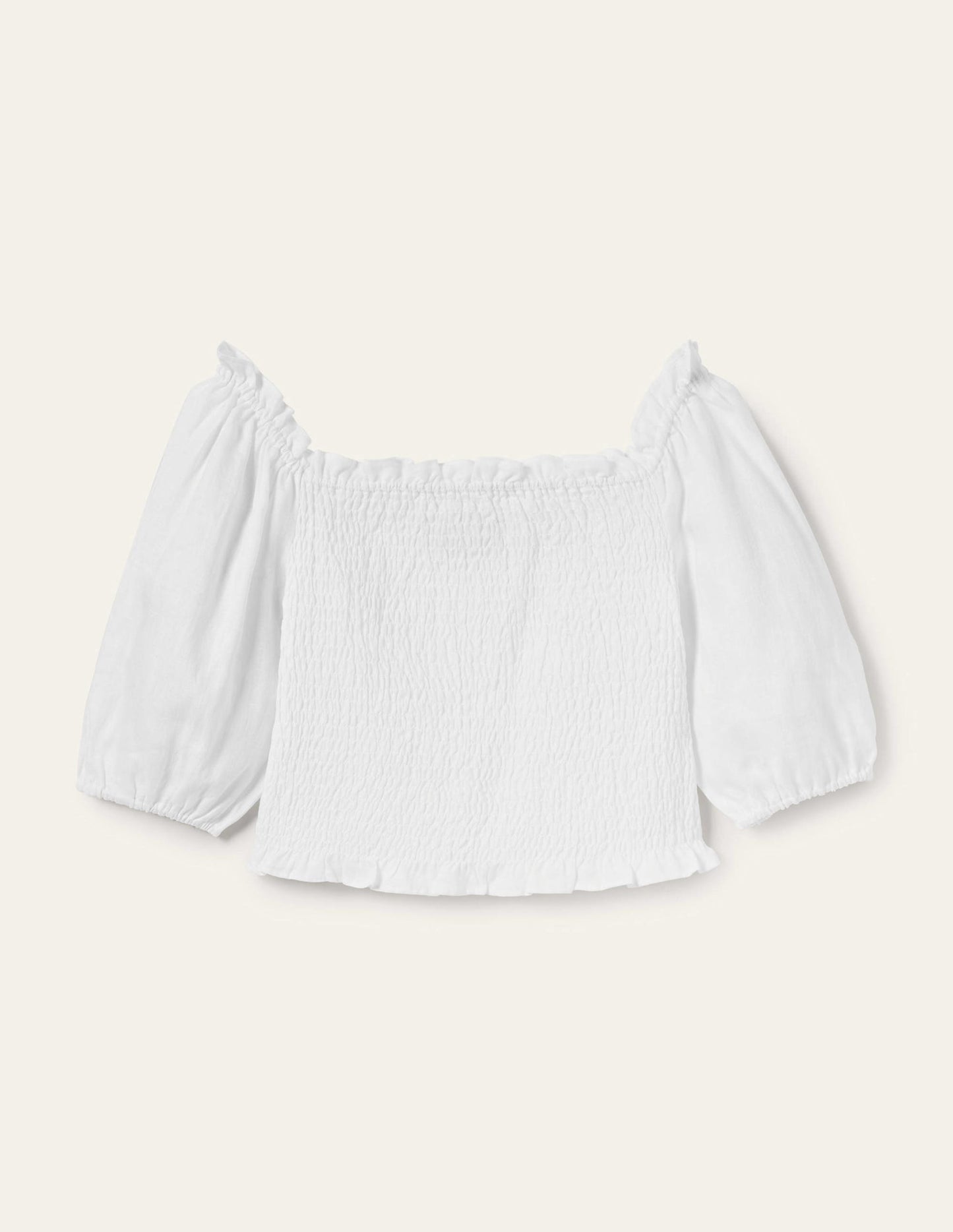 Carrie Smocked Linen Top-White