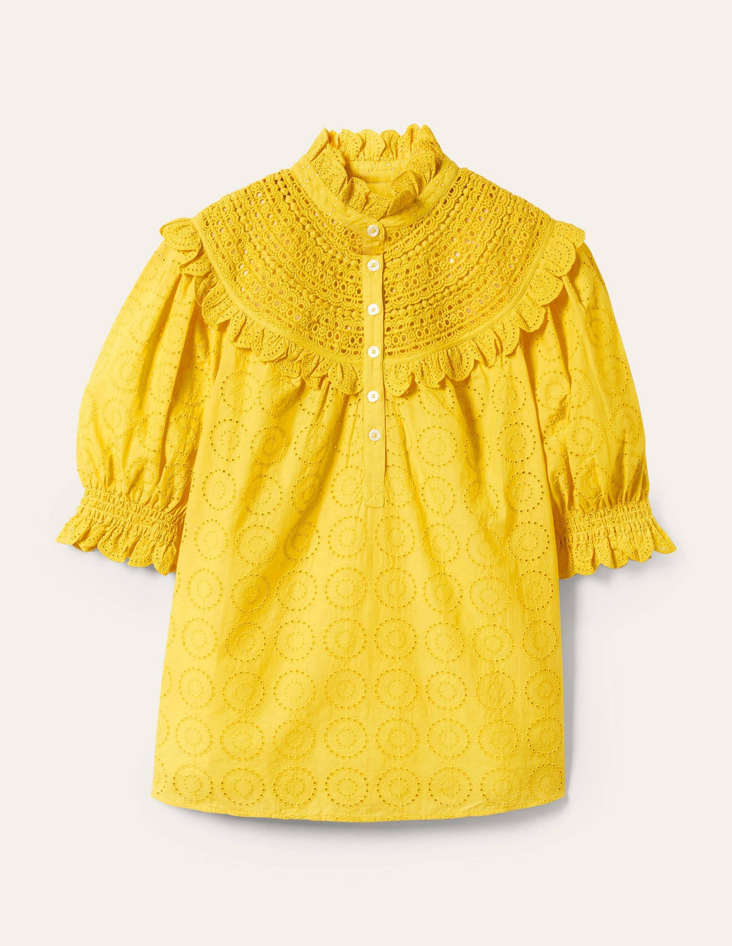 Faye Short Sleeve Broderie Top-Lemon Fizz