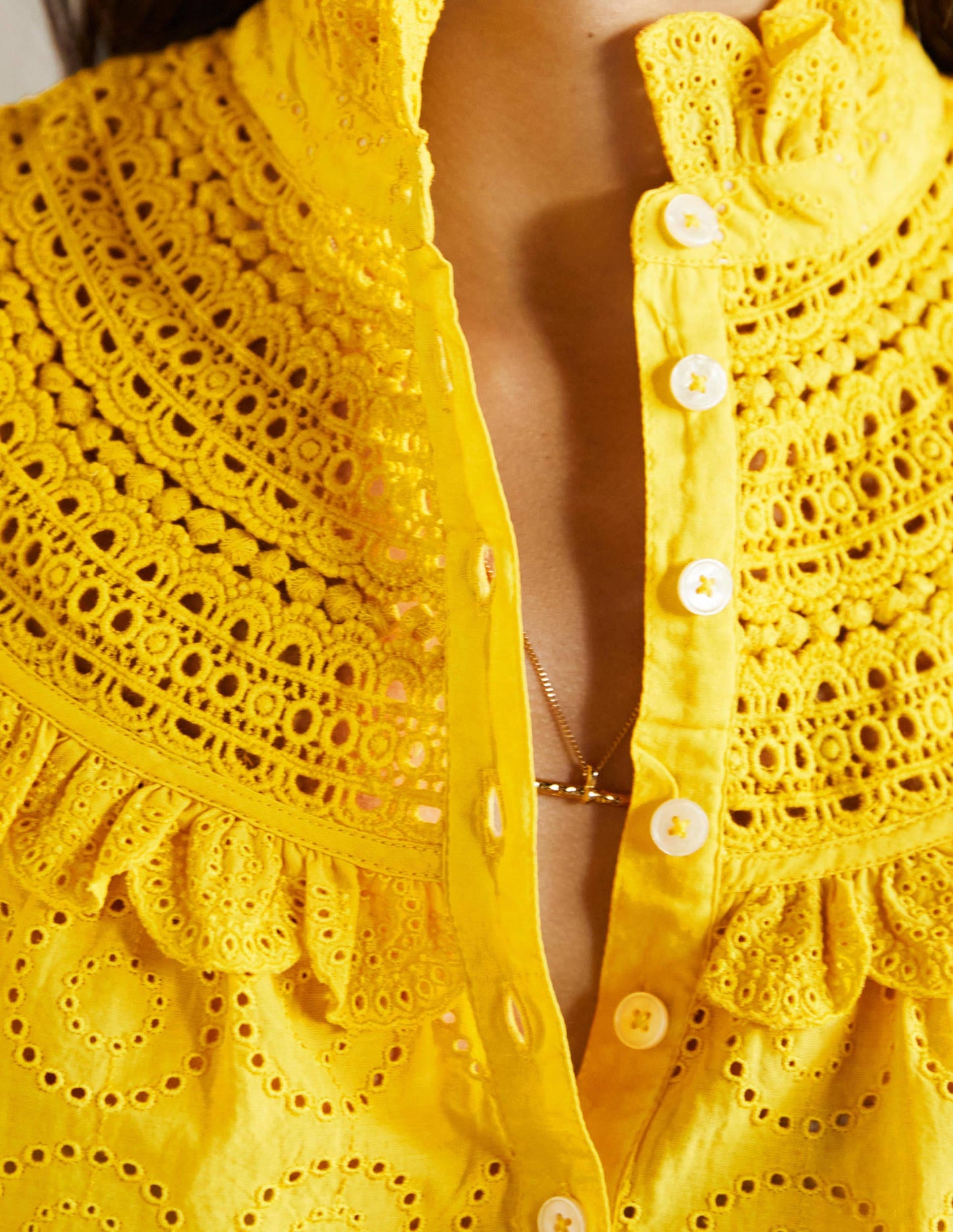 Faye Short Sleeve Broderie Top-Lemon Fizz