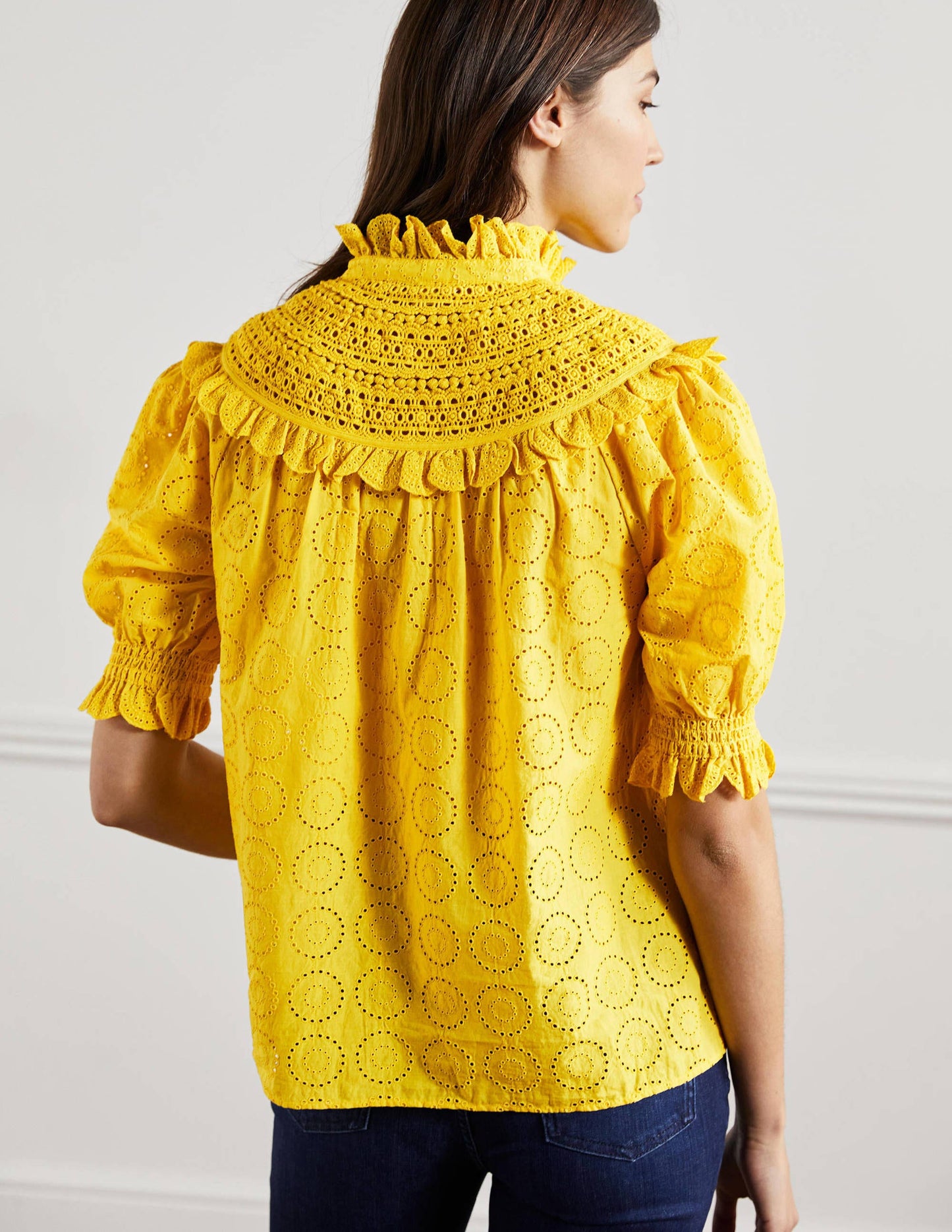 Faye Short Sleeve Broderie Top-Lemon Fizz