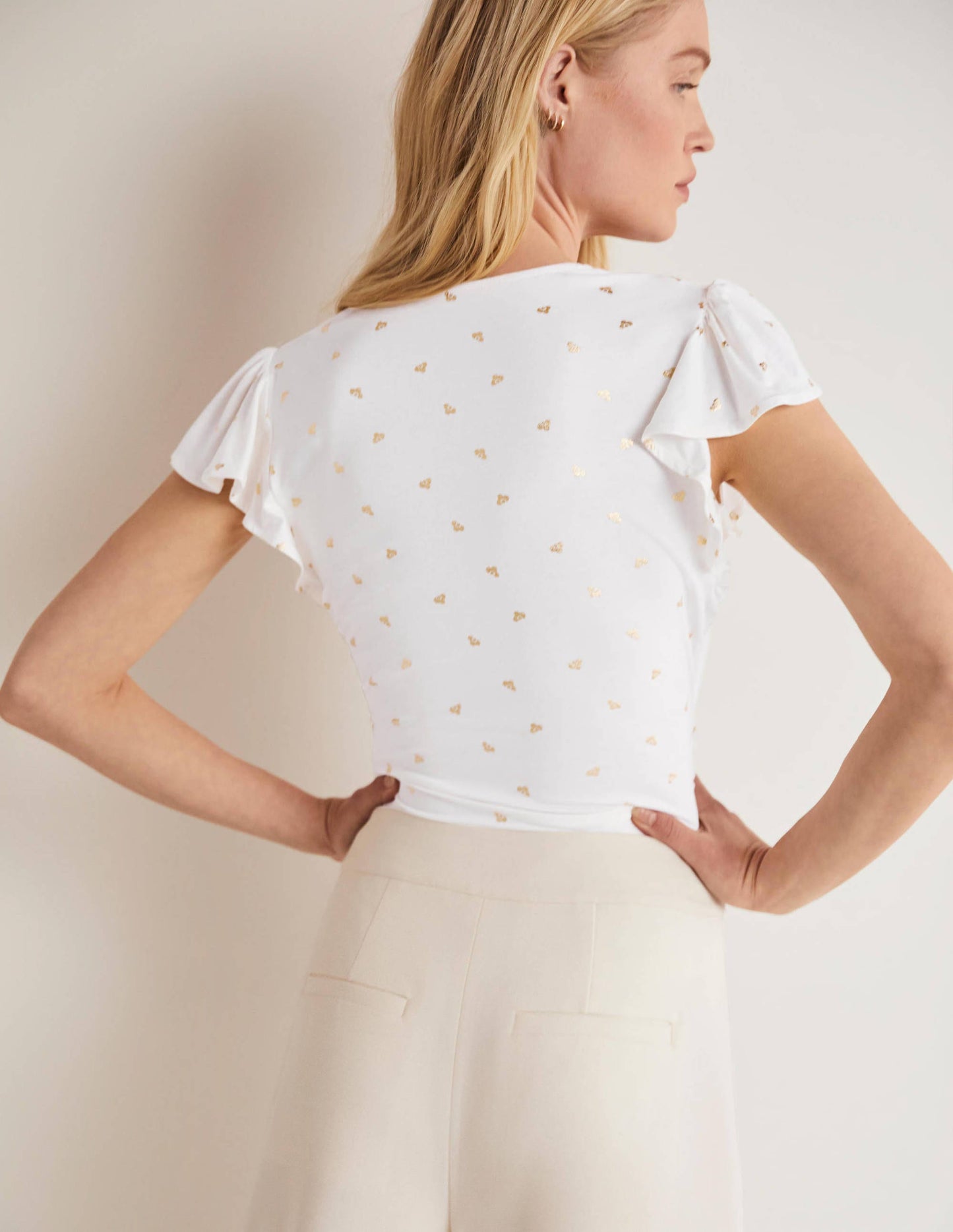 Flutter Sleeve Wrap Top-Ivory, Spaced Bud