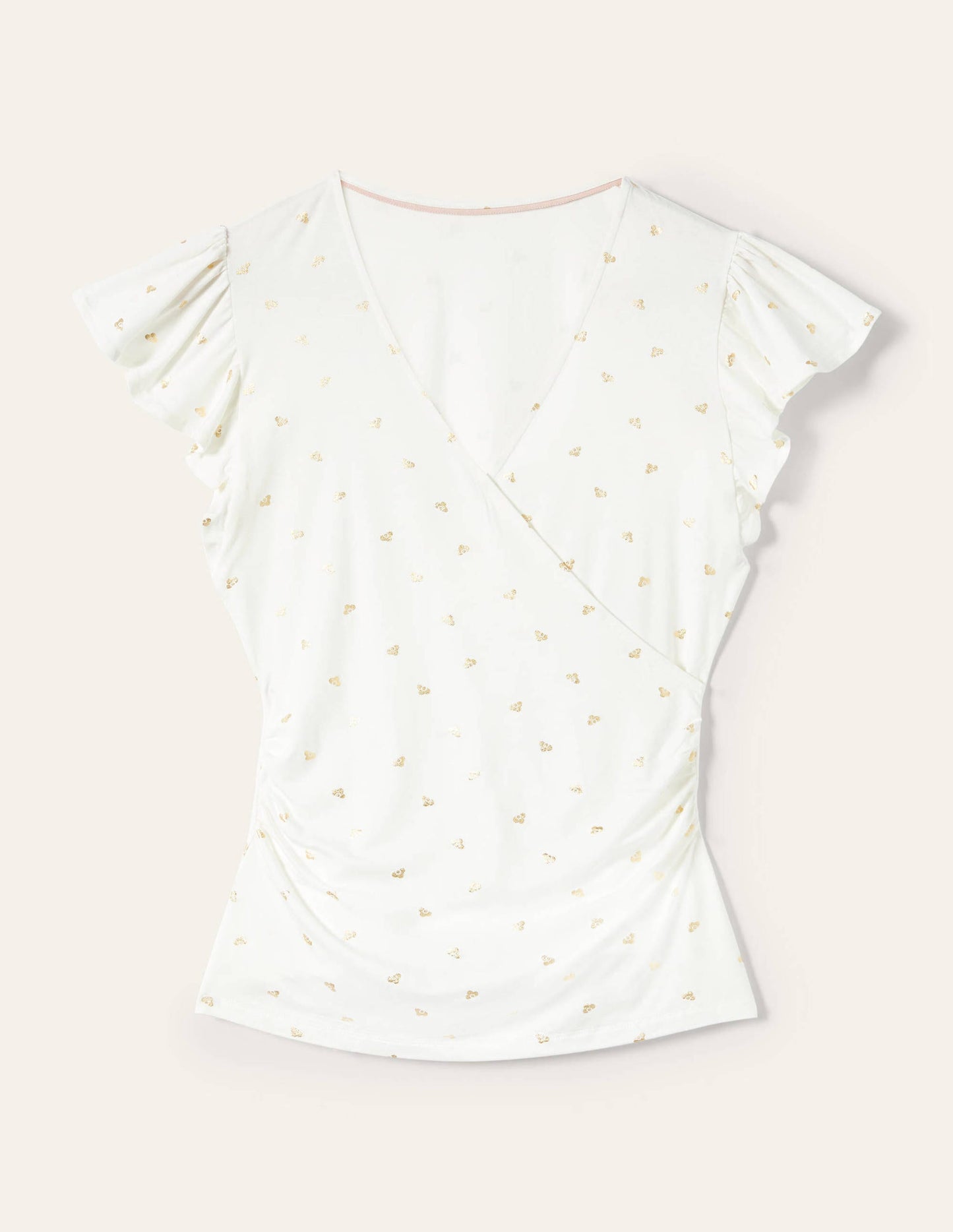 Flutter Sleeve Wrap Top-Ivory, Spaced Bud