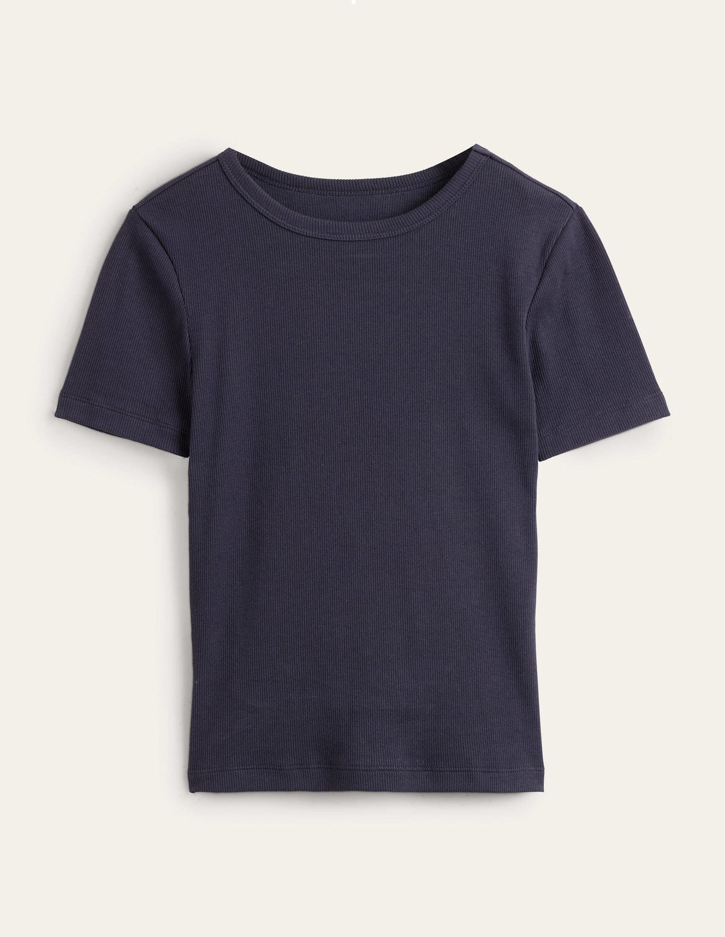 Cotton Ribbed T-Shirt-Navy