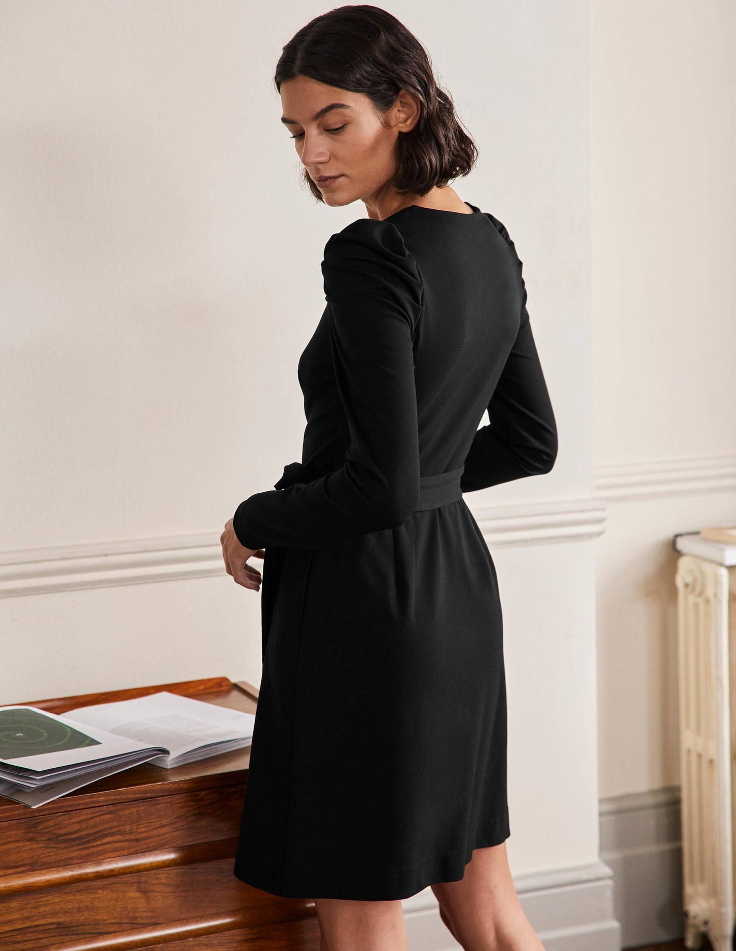Puff Sleeve Jersey Dress-Black