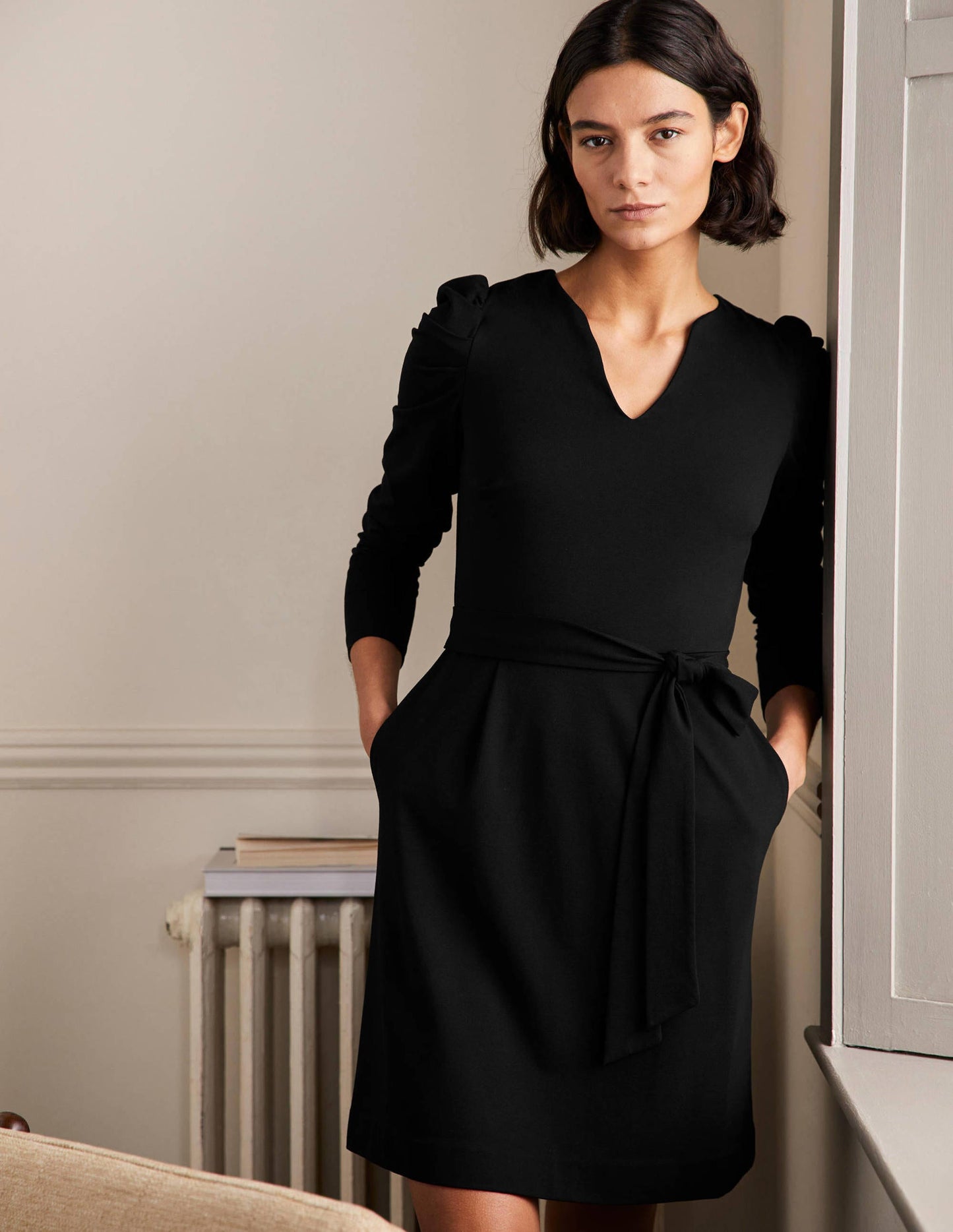 Puff Sleeve Jersey Dress-Black