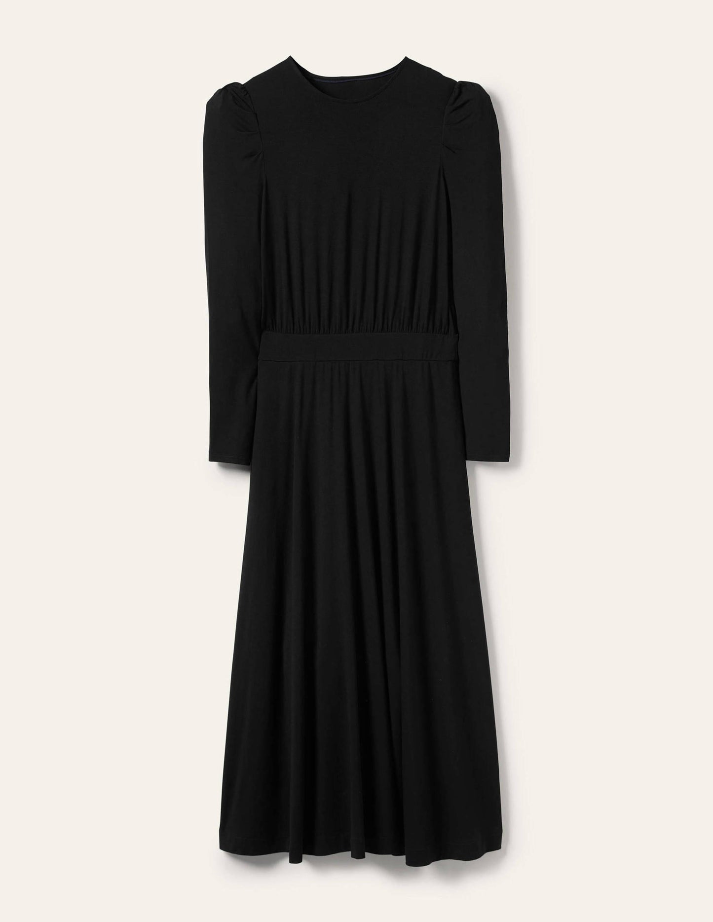 Puff Sleeve Jersey Midi Dress-Black