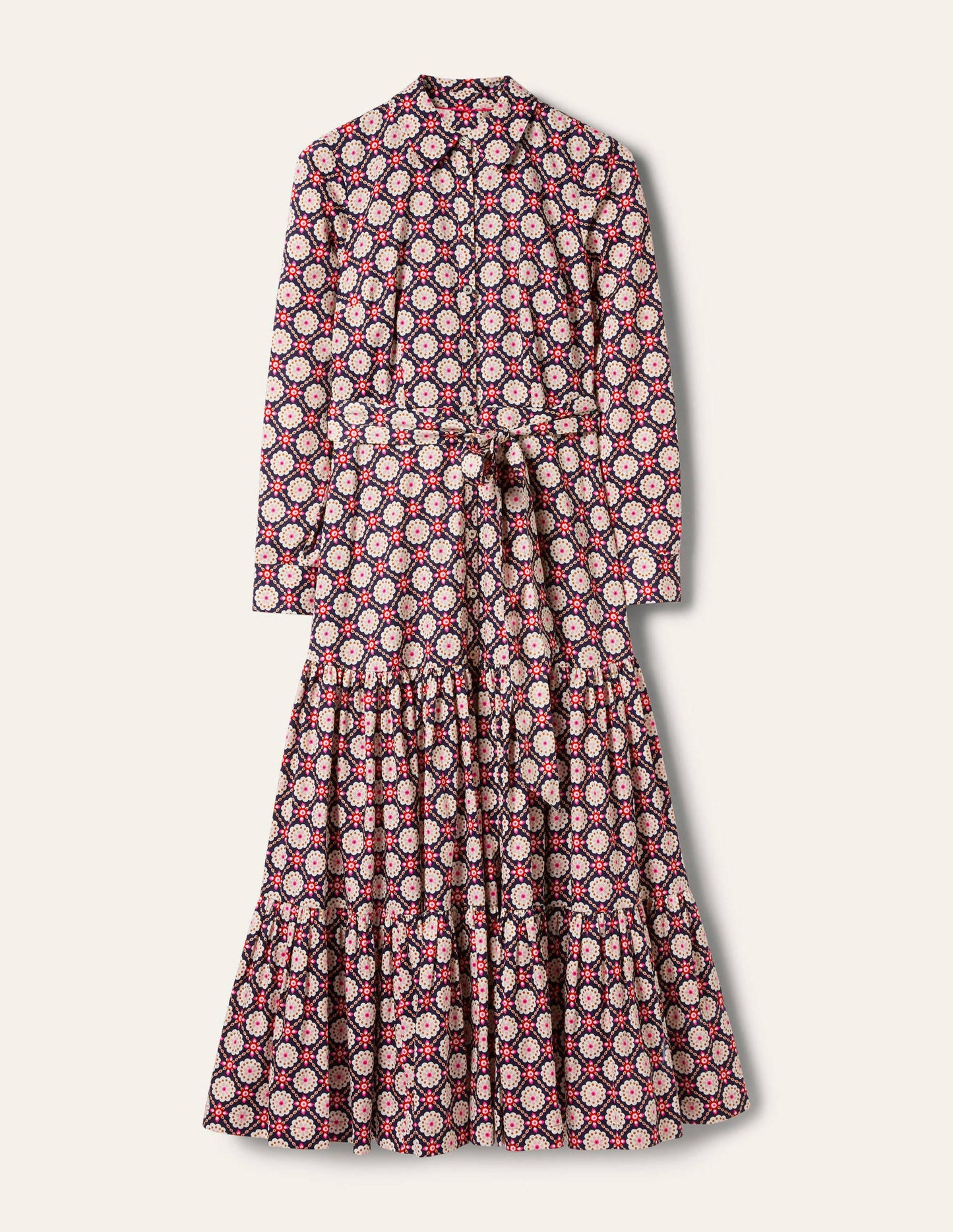 Button Through Maxi Dress-Navy Geo