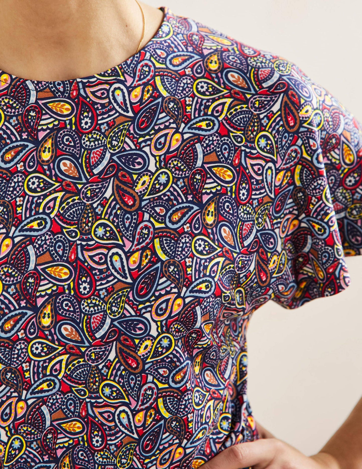 Flutter Sleeve Jersey Dress-Navy Paisley Blush