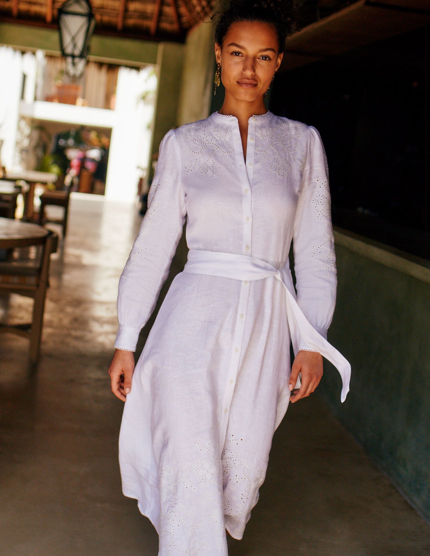 Cut Work Midi Shirt Dress-White