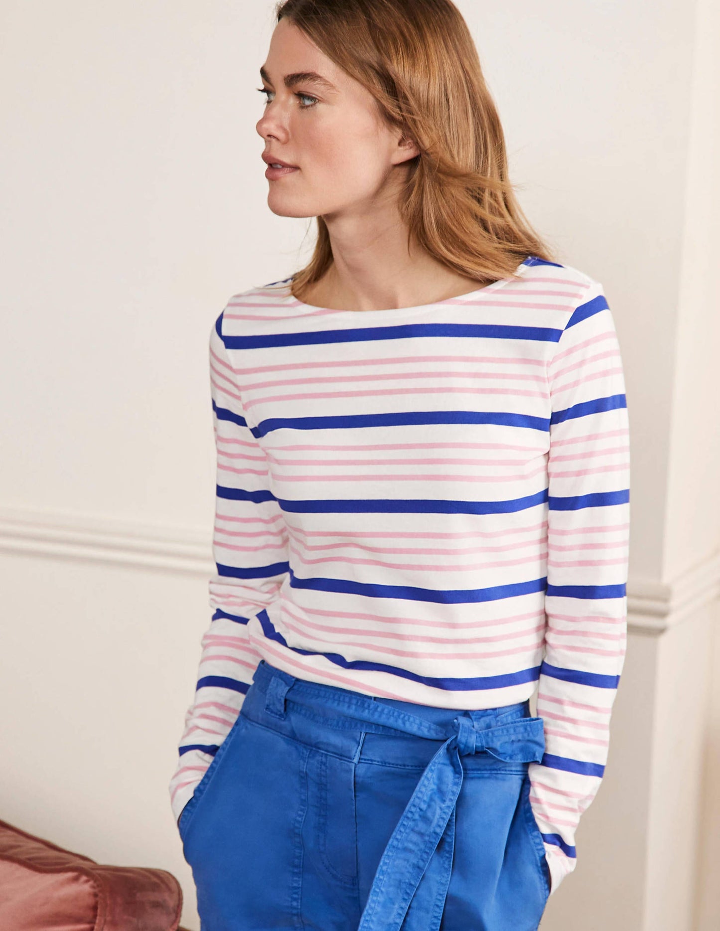 Long Sleeve Breton Top-Formica Pink / Blue Stripe