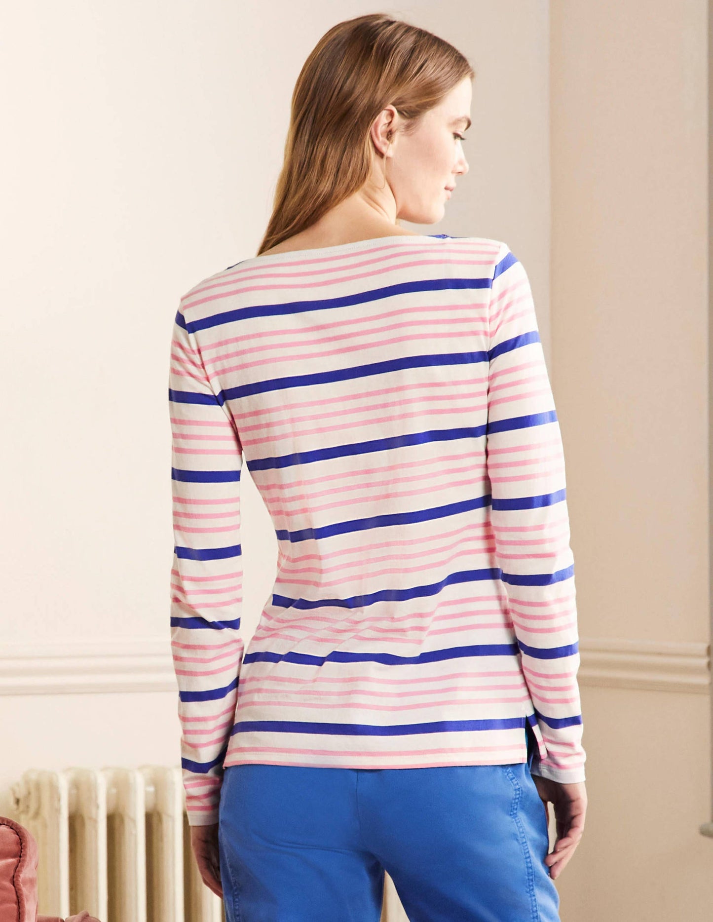 Long Sleeve Breton Top-Formica Pink / Blue Stripe